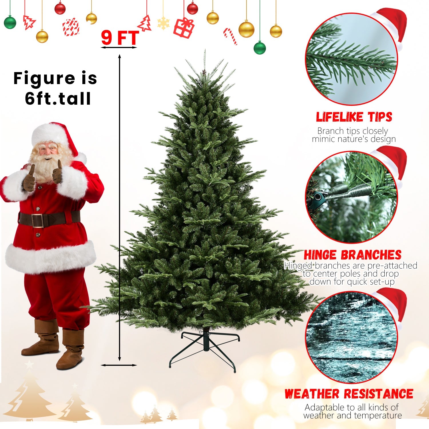 9FT Christmas Tree Simulate Nature Premium Hinged Spruce Artificial Douglas Firs Tree