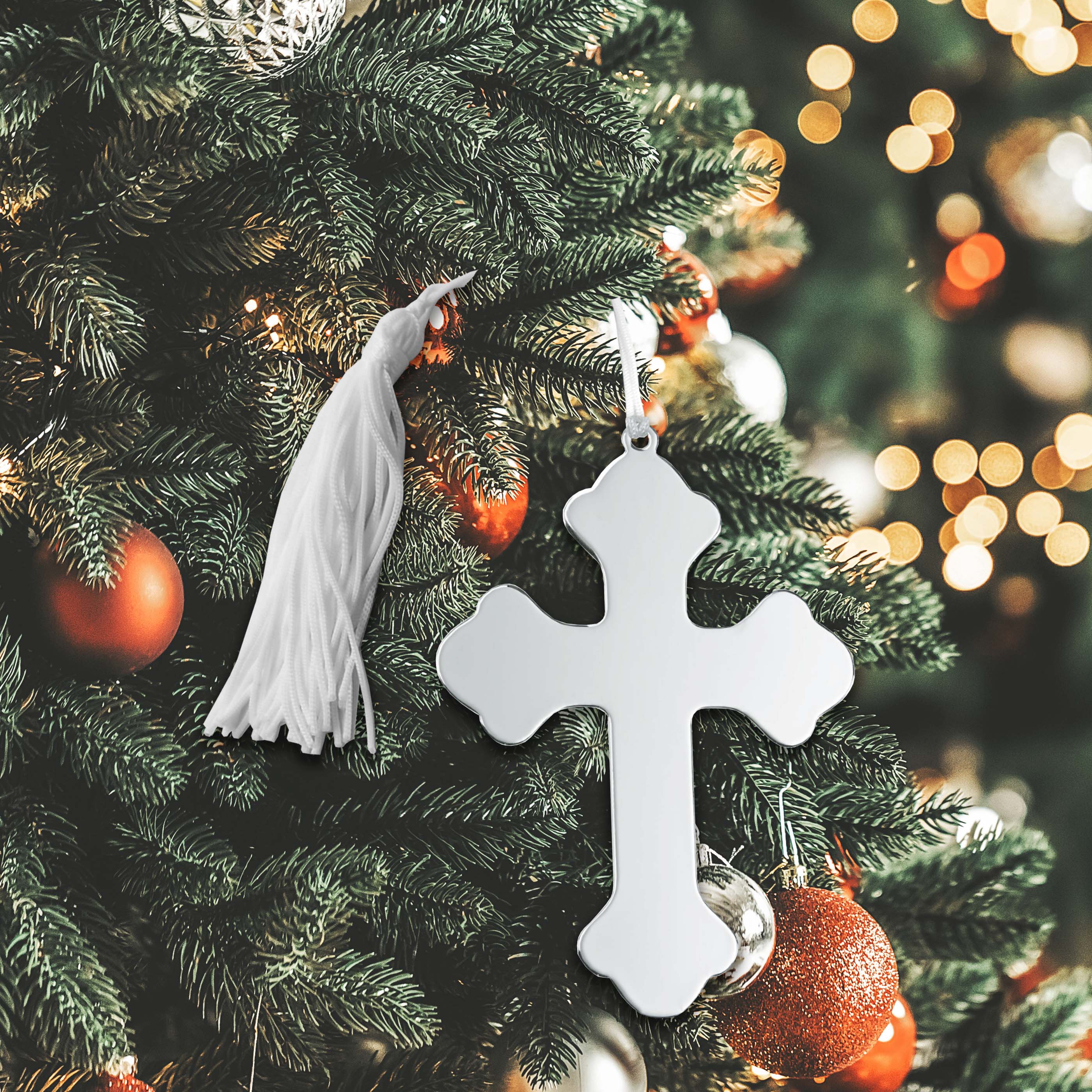 Cross Ornament with White Tassel