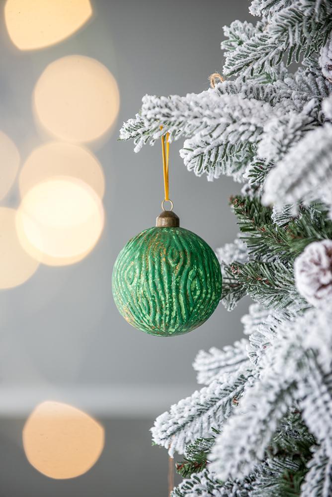 Green with Glitter Glass Decorative Hanging Ball Christmas Tree Ornaments, Set of 6