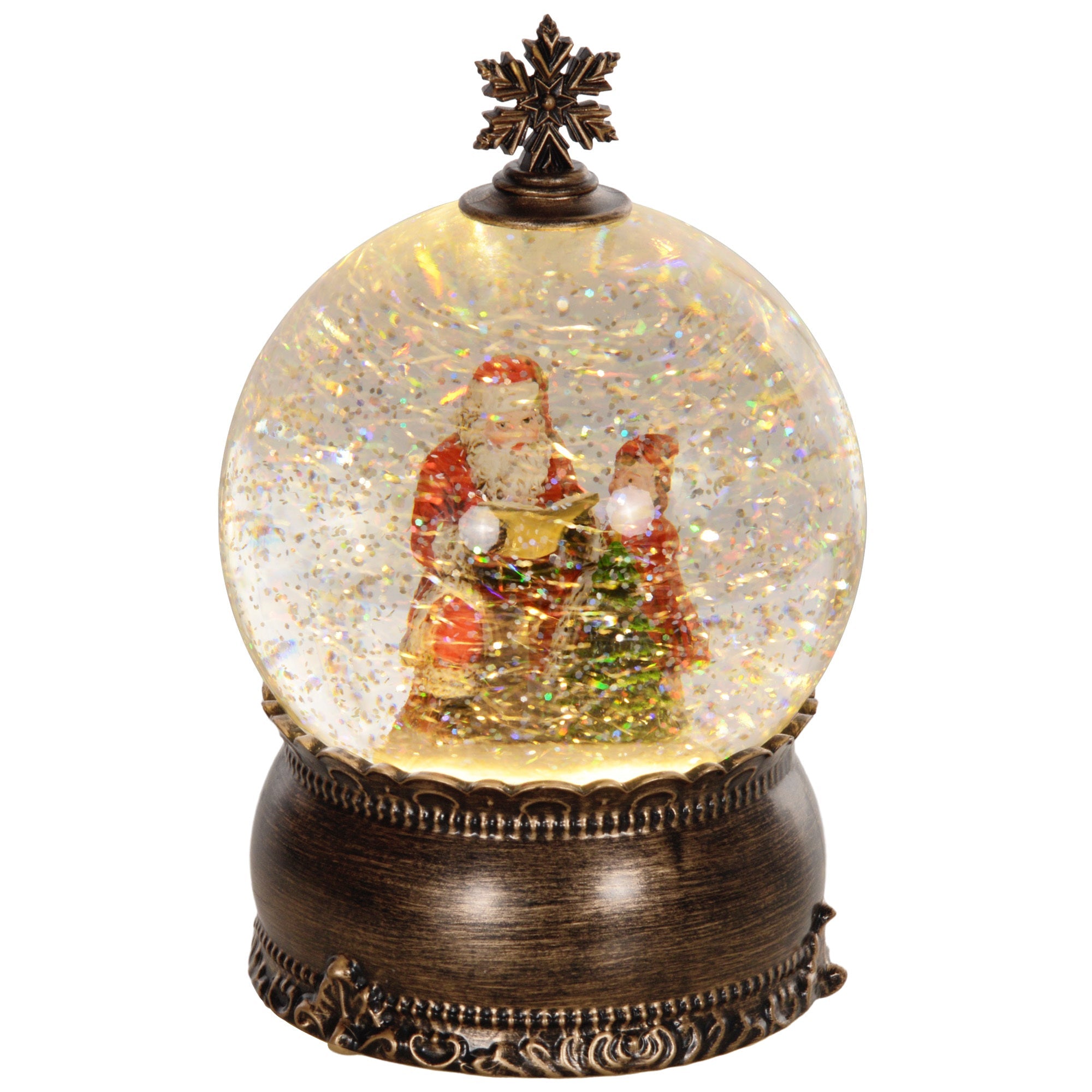 Christmas Snow Globe with Light, Musical Snow Globe with Swirling Glitter, Battery Operated Christmas Decoration , Bronze