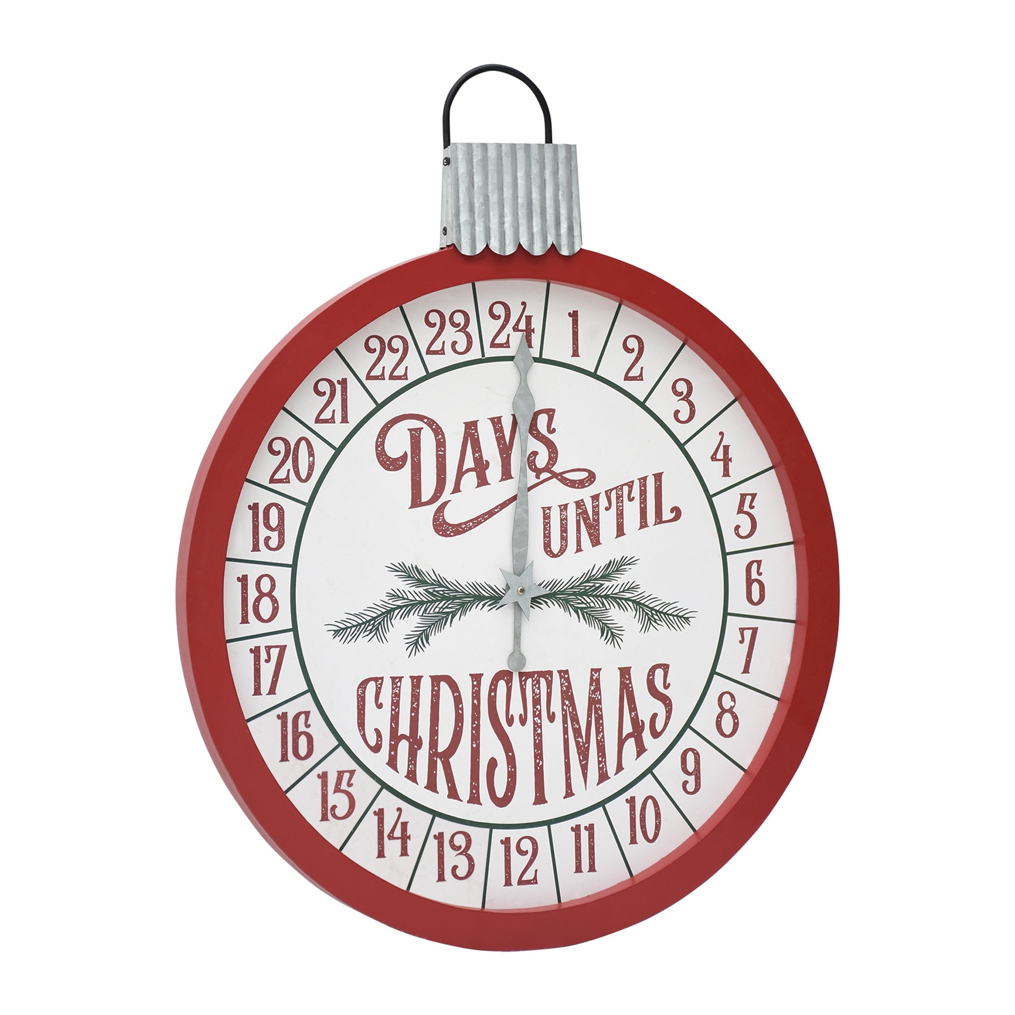 Wood Christmas Countdown Calendar with Metal Clock Hand，Red