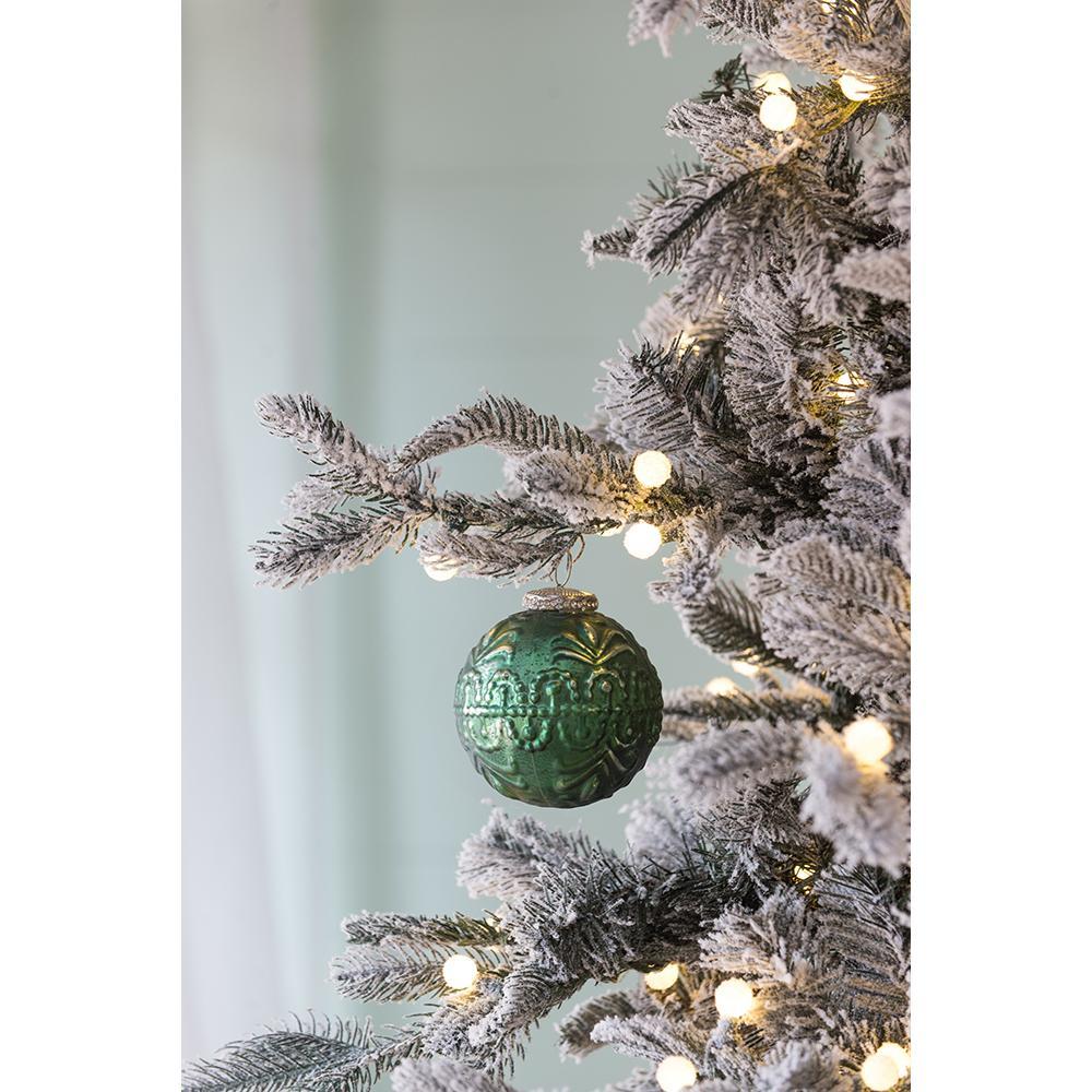 Green Etched Christmas Ball Ornaments,  Set of 6