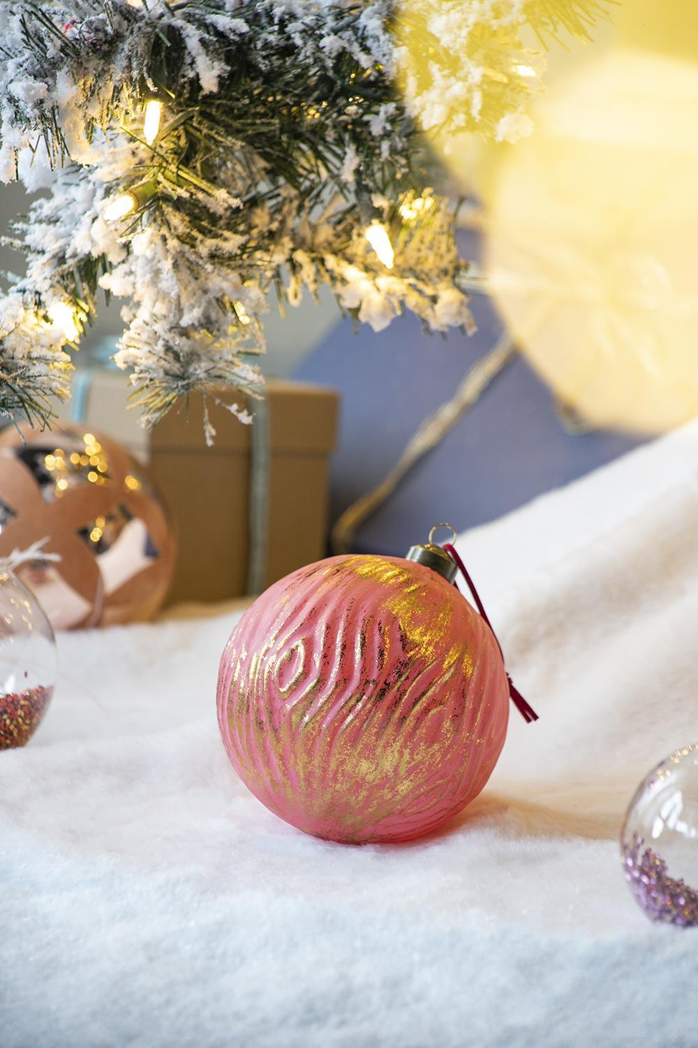 Pink Hombre Glass Decorative Hanging Ball Christmas Tree Ornaments - Set of 4