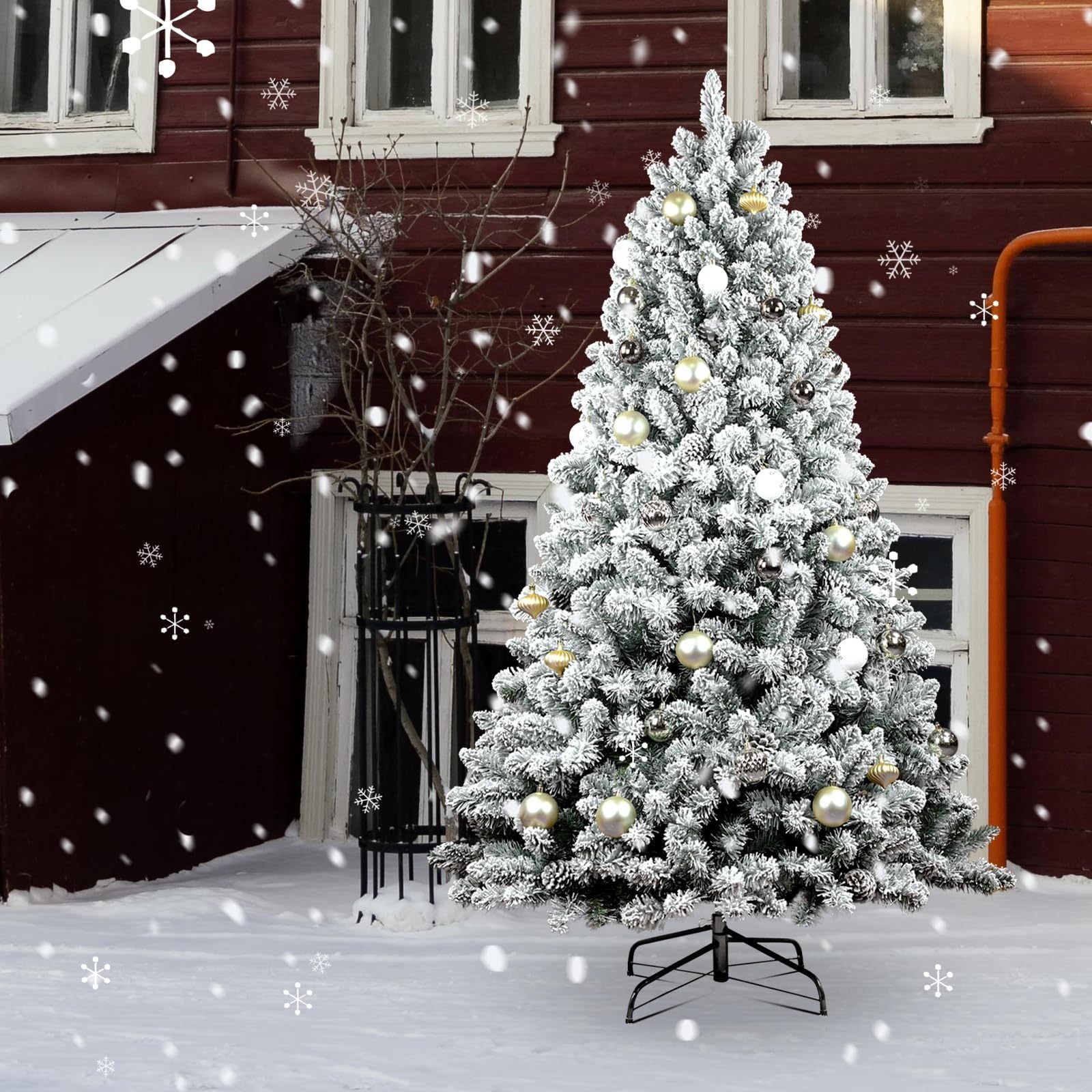 7.5FT Snow-Flocked Prelit Christmas Tree, Perfect for Home Decor.