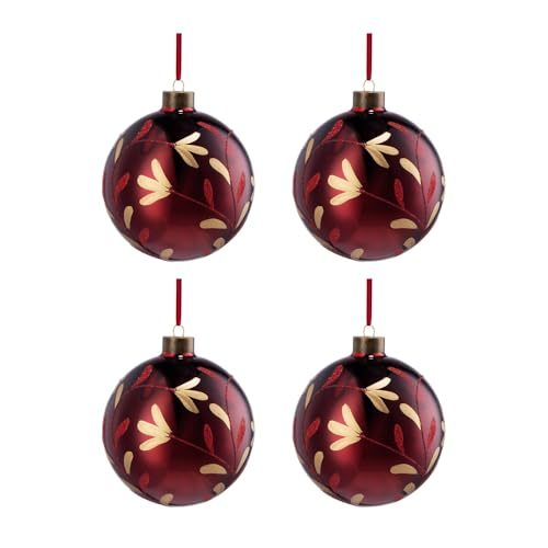 Red Glass Decorative Hanging Ball Christmas Tree Ornaments, Set of 4