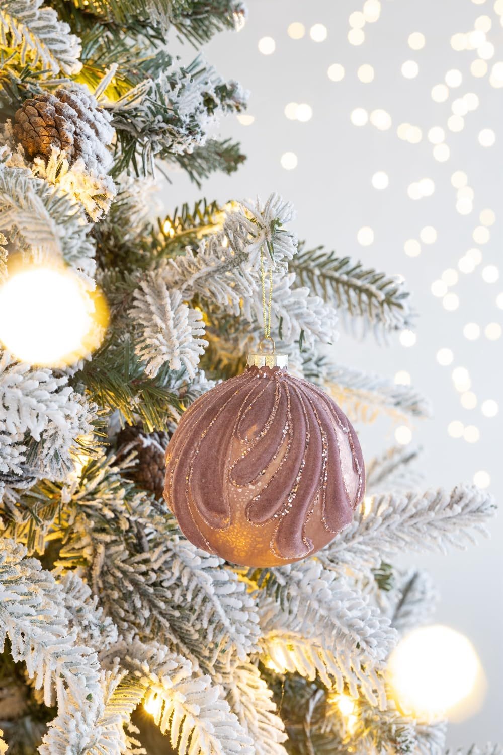 Purple with Glitter  Christmas Ball Ornaments, Set of 6