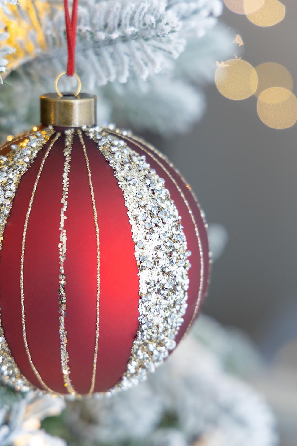 Red with Silver  Christmas Ball Ornaments, Set of 4