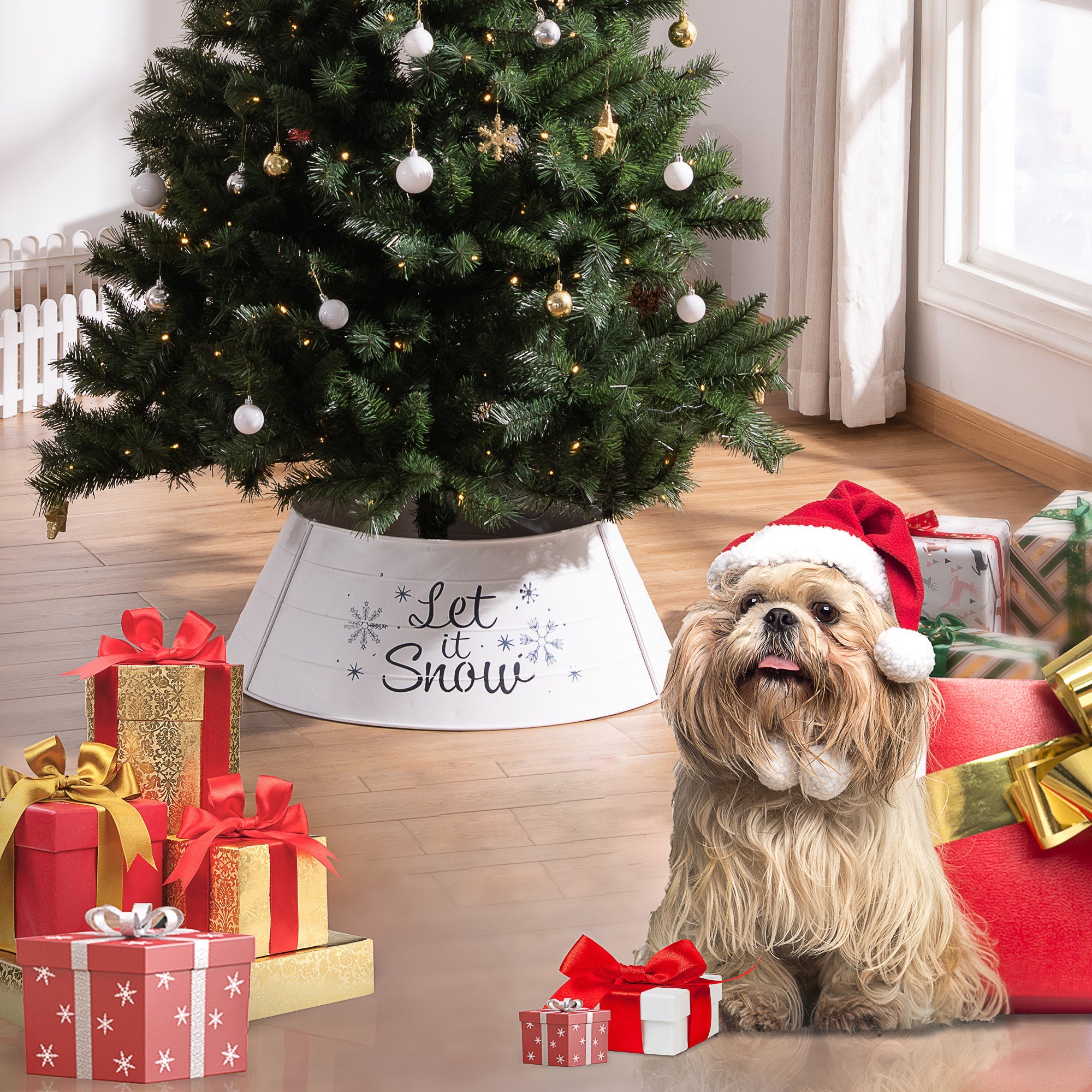 Christmas Tree Collar, Steel Tree Ring Skirt,  26" x 26" x 9", White