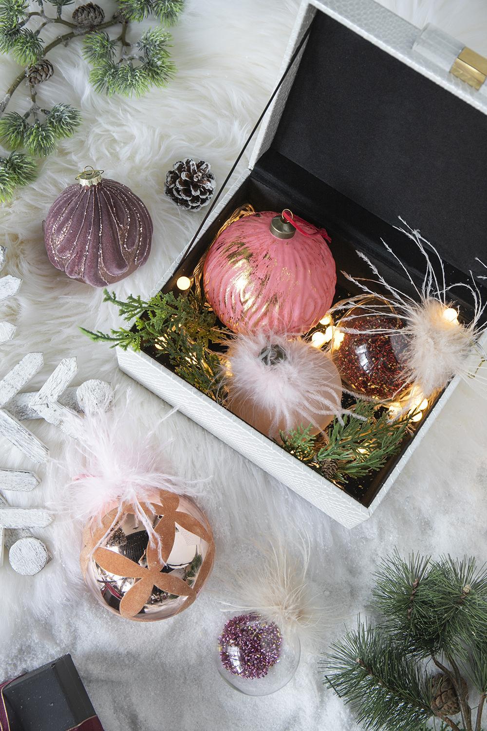 Clear with Red Glitter Christmas Ball Ornaments, Set of 6