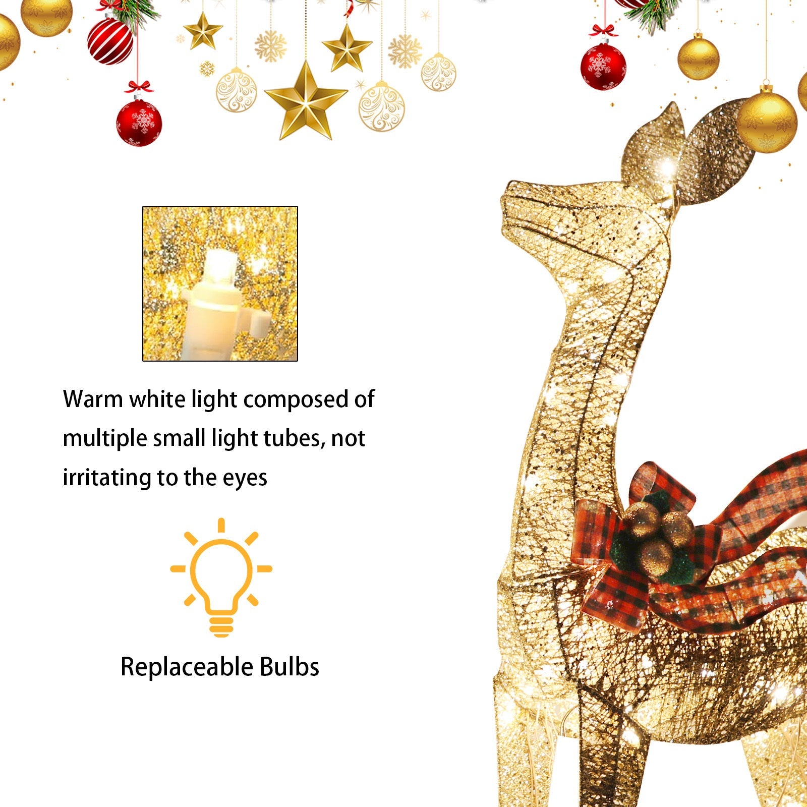 3-Piece Large Lighted Christmas Golden Reindeer Family Set