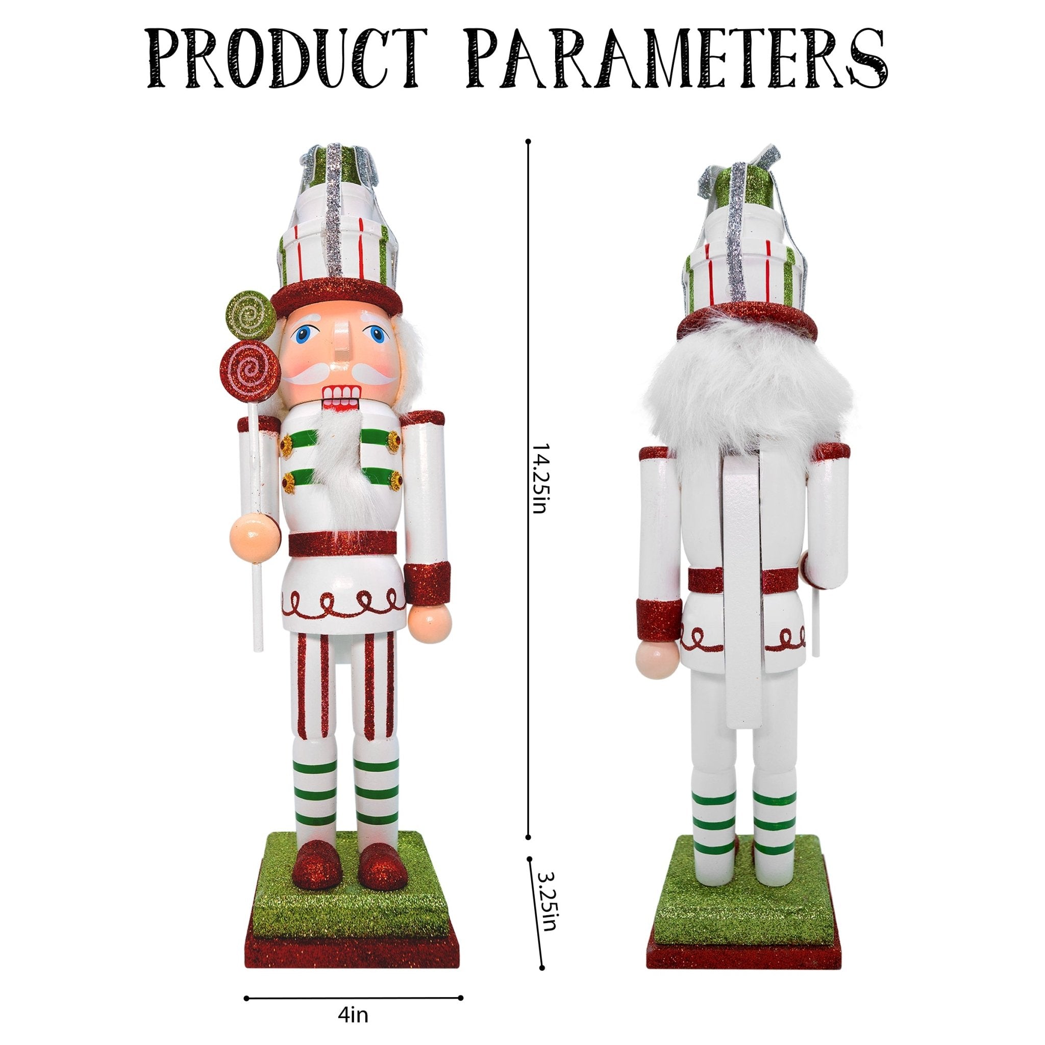 14-inch Wooden Nutcrackers Christmas Decoration Figures (Green-Candy Cane Solider)