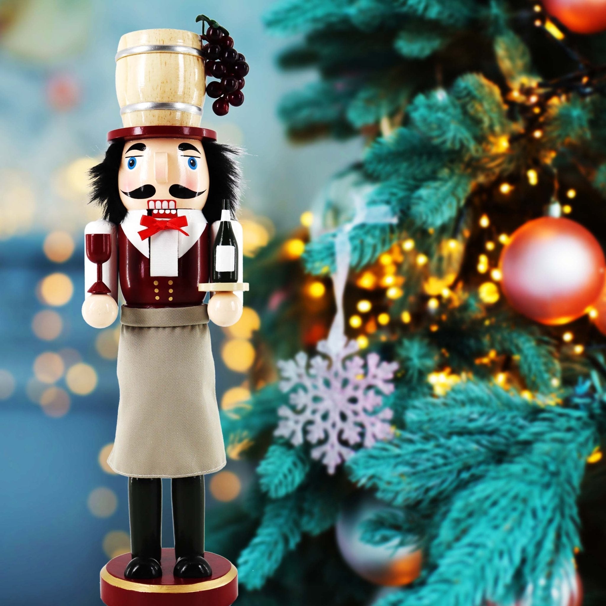 14-inch Wooden Nutcrackers Christmas Decoration Figures (Wine Server)