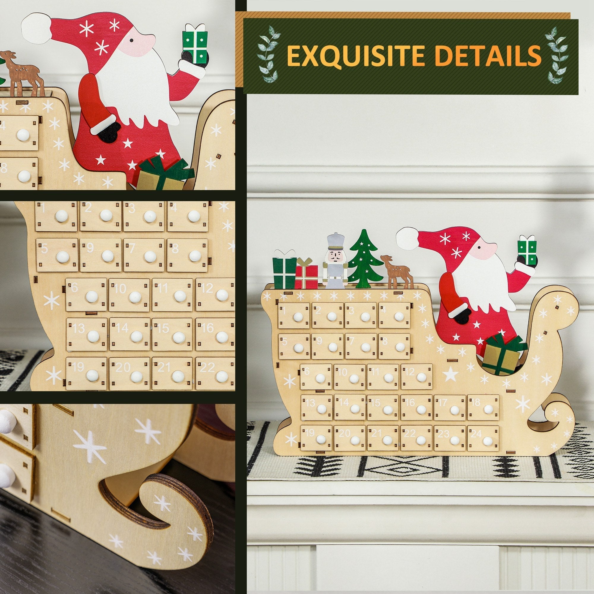 Santa Sleigh Christmas Advent Calendar with 24 Countdown Drawers