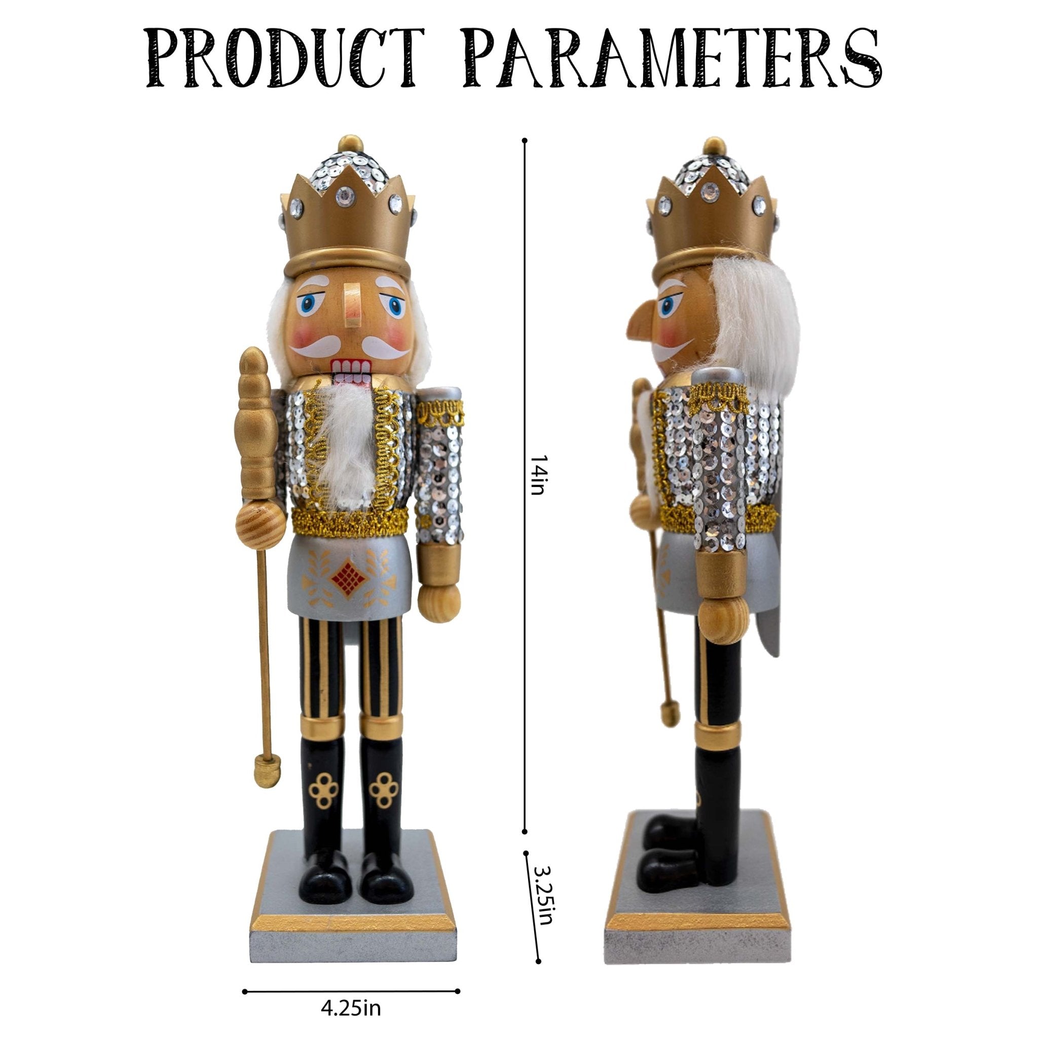 14IN Silver Gold Sequin Soldier Nutcracker, Festive Nutcracker Figures Decoration