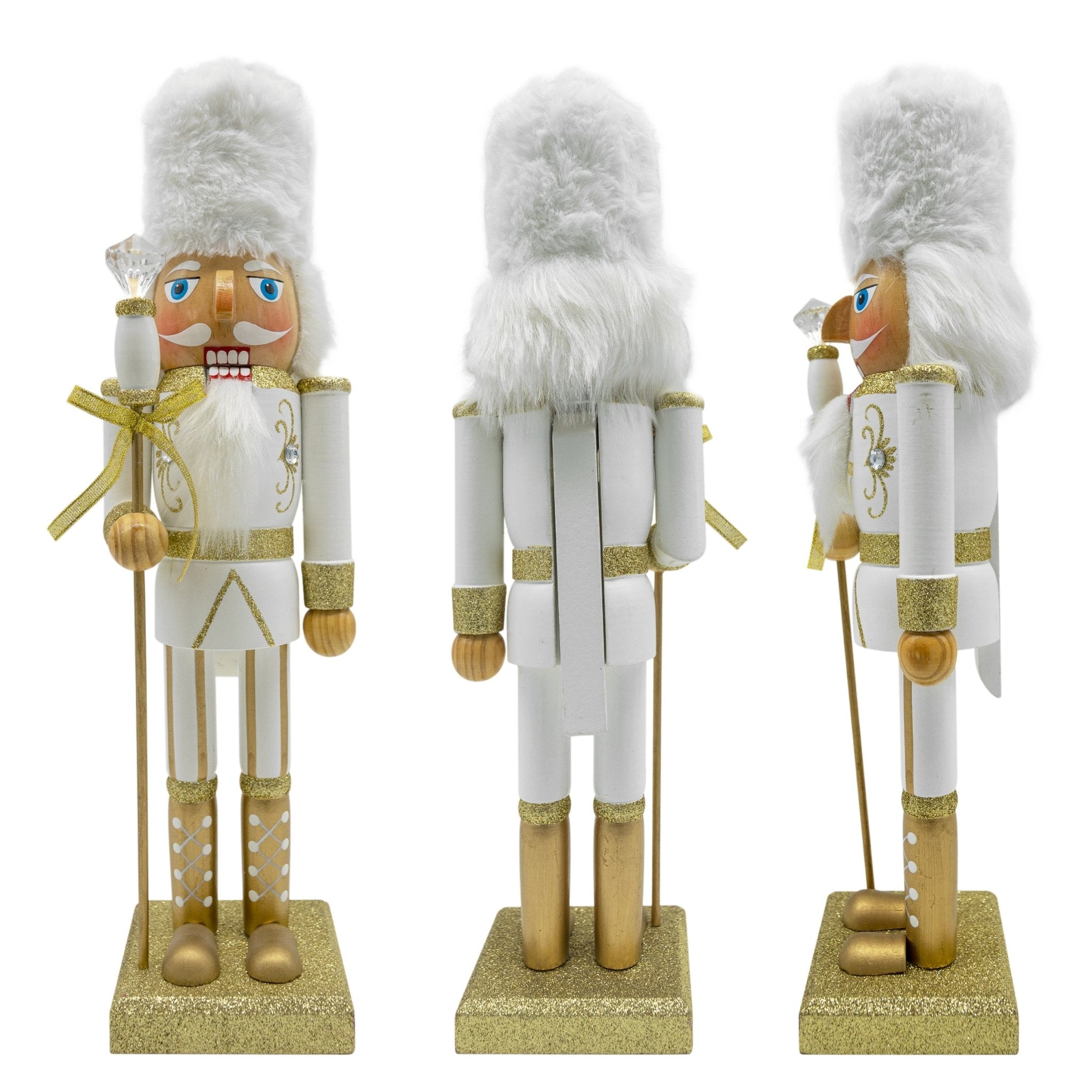 14IN White Gold Sequin Soldier Nutcracker, Festive Nutcracker Figures Decoration