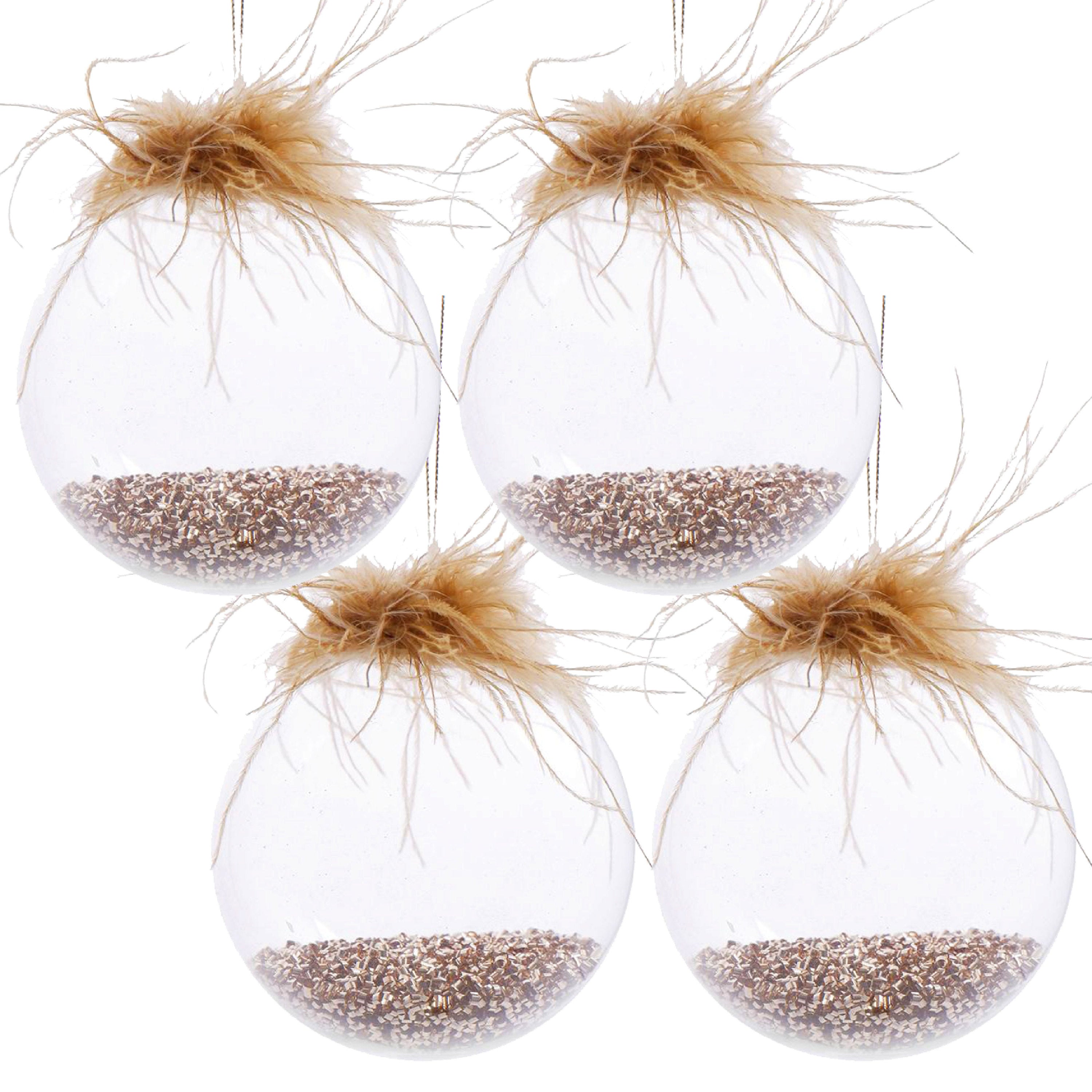 Gold Glitter Christmas Ball Ornaments, Set of 4