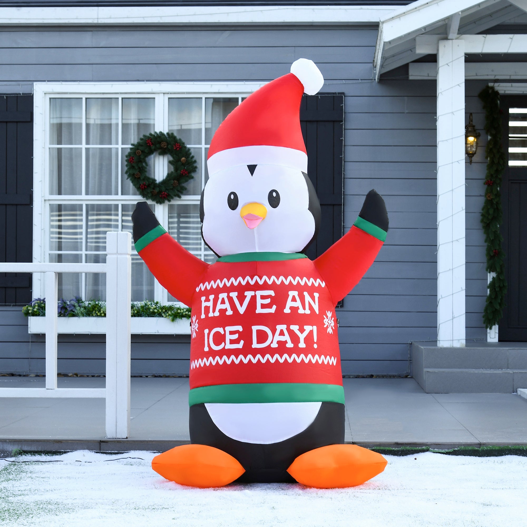 6ft Penguin Wearing Christmas Sweater, Blow-Up Yard Decor with LED Lights Display