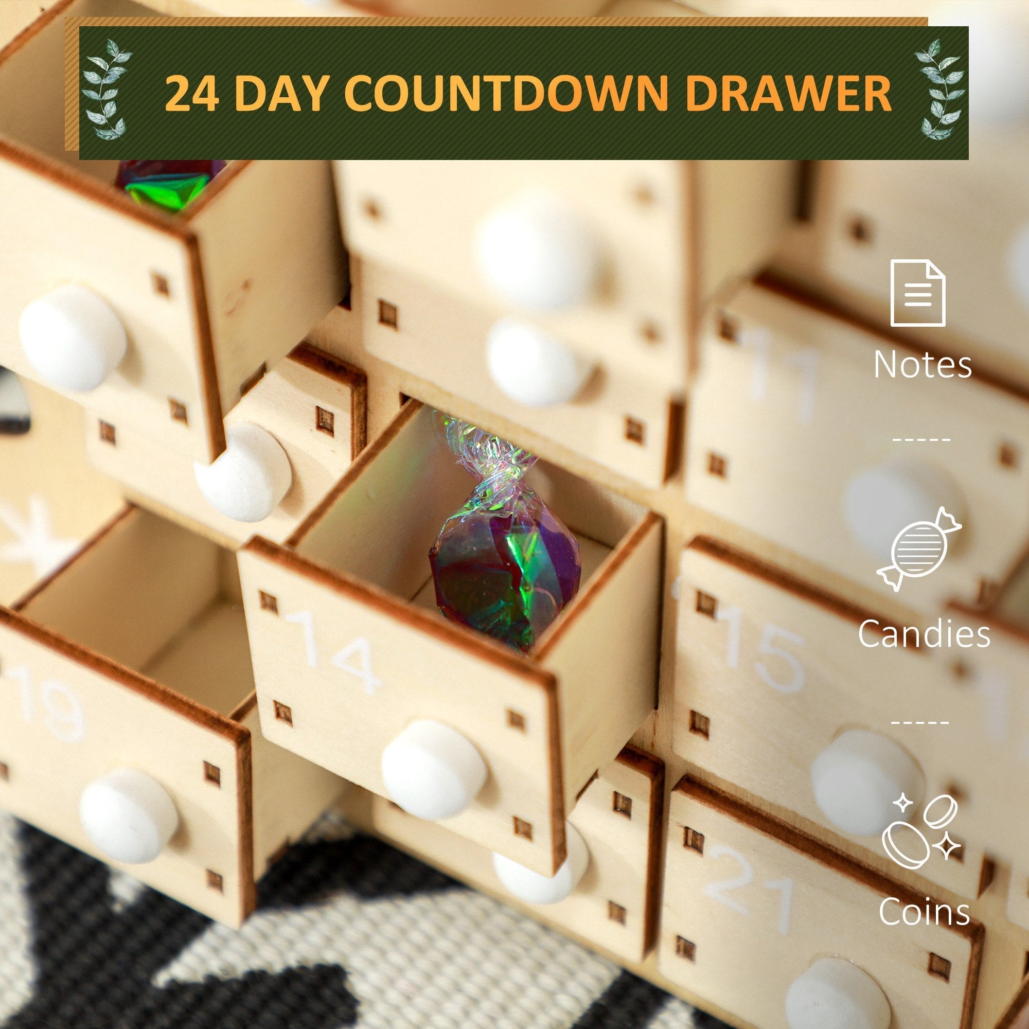 Santa Sleigh Christmas Advent Calendar with 24 Countdown Drawers