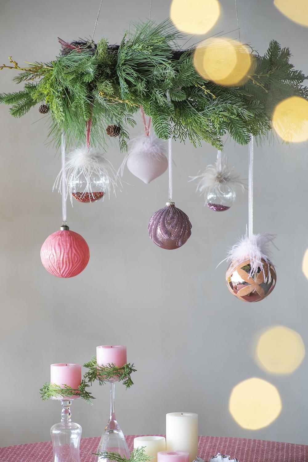 Pink Glass Decorative Christmas Tree Ornaments , Set of 6