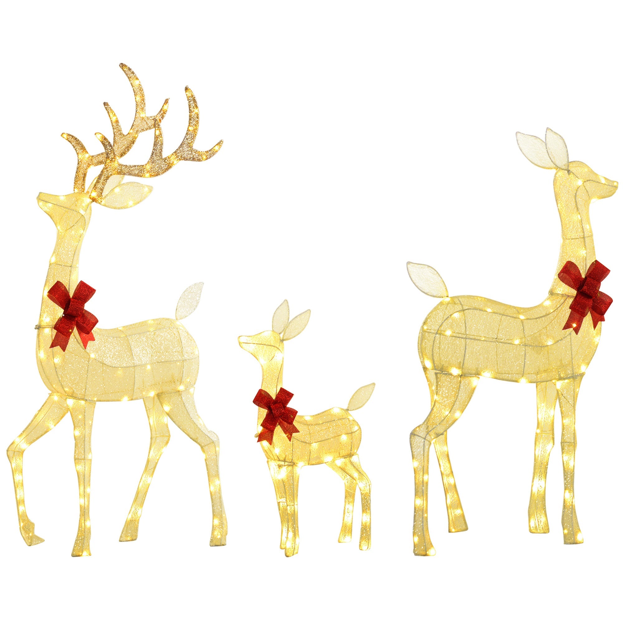 3-Piece Silver Light Up Christmas Deer Family Set of 3, with 2 LED Light Modes, Stakes, Zip Ties  Silver