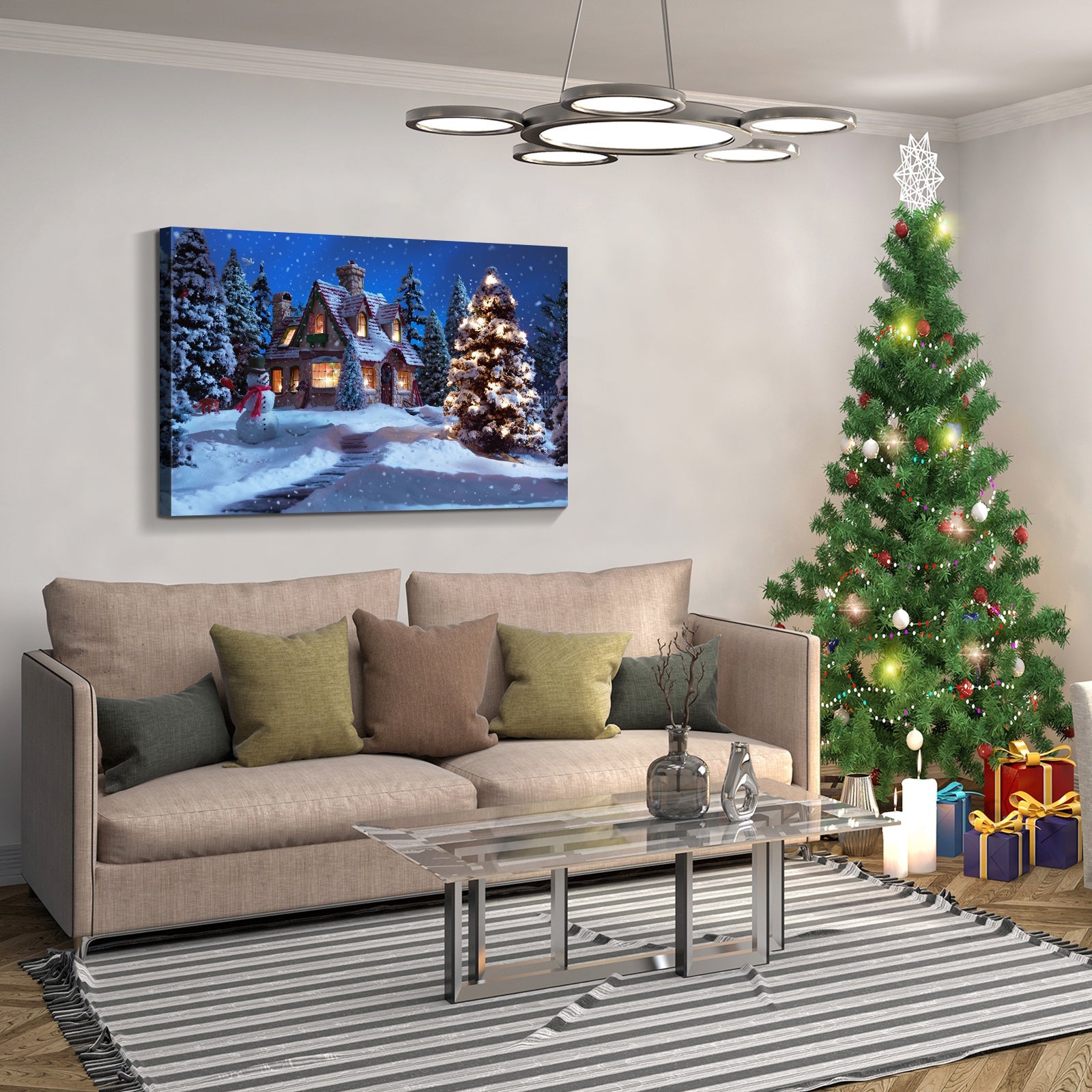 Framed Canvas Wall , Christmas Tree in Forest