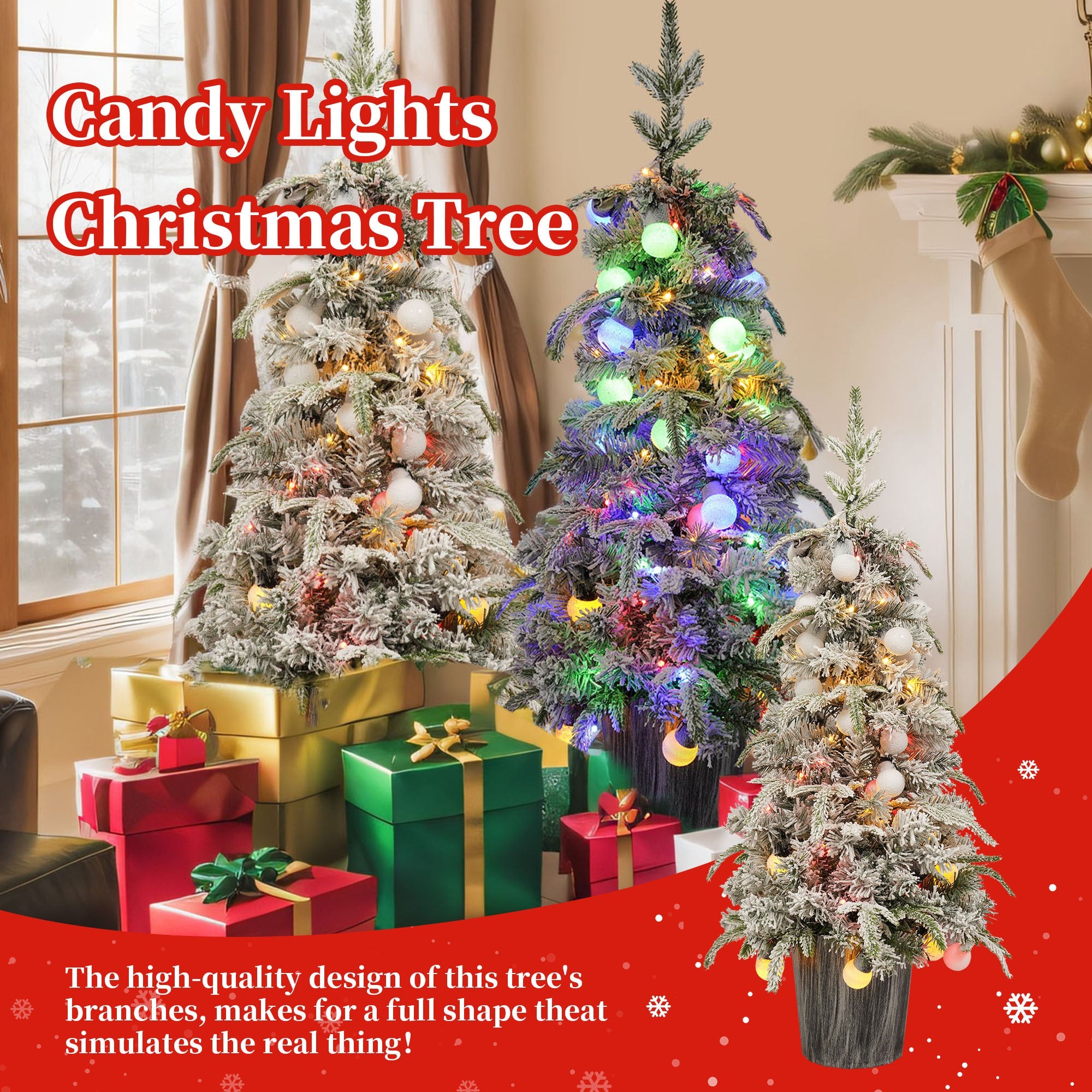 Pre- lit Candy Christmas Tree Set of 2, 3ft Artificial Tree with Warm White Lights