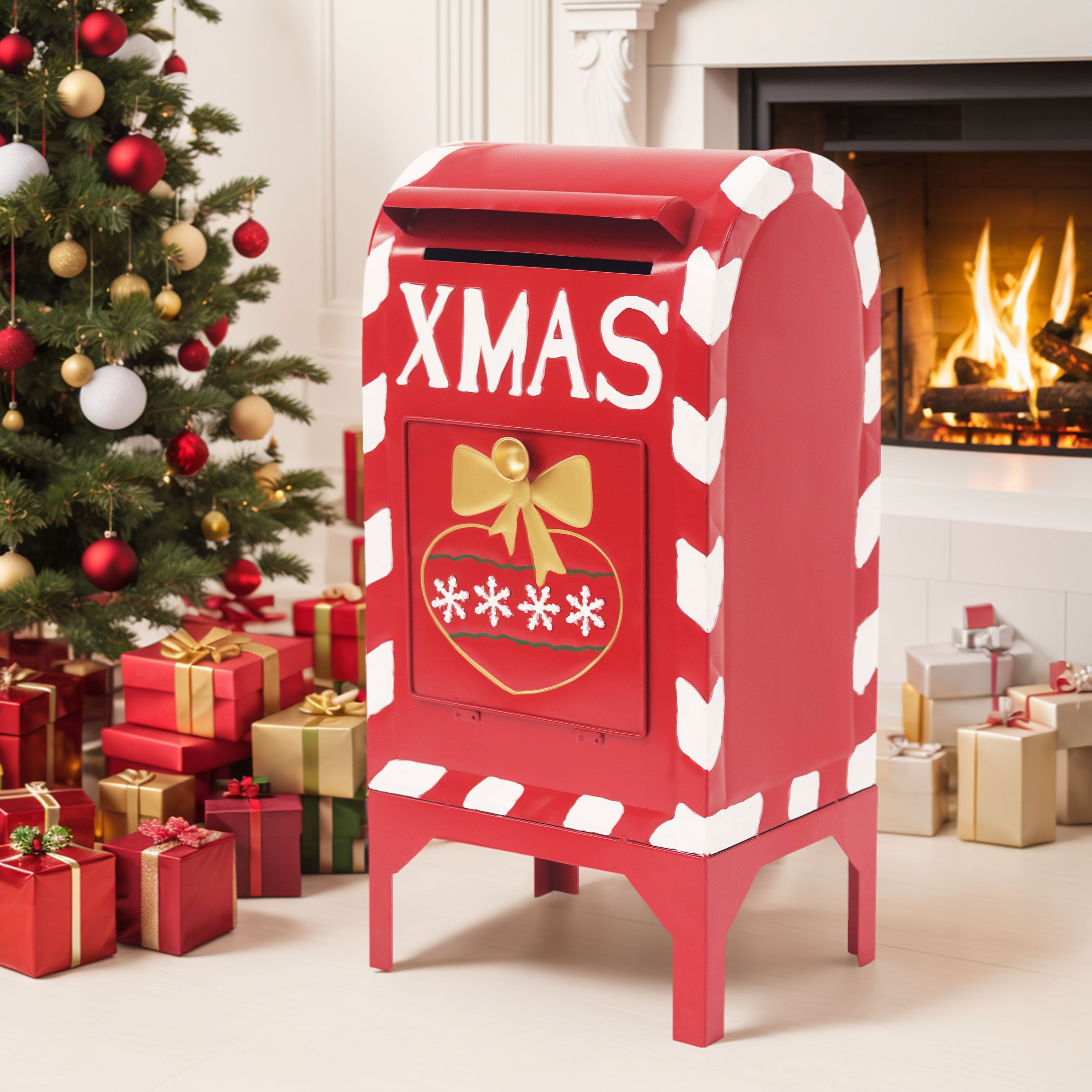 27" Red Iron Christmas Mailbox