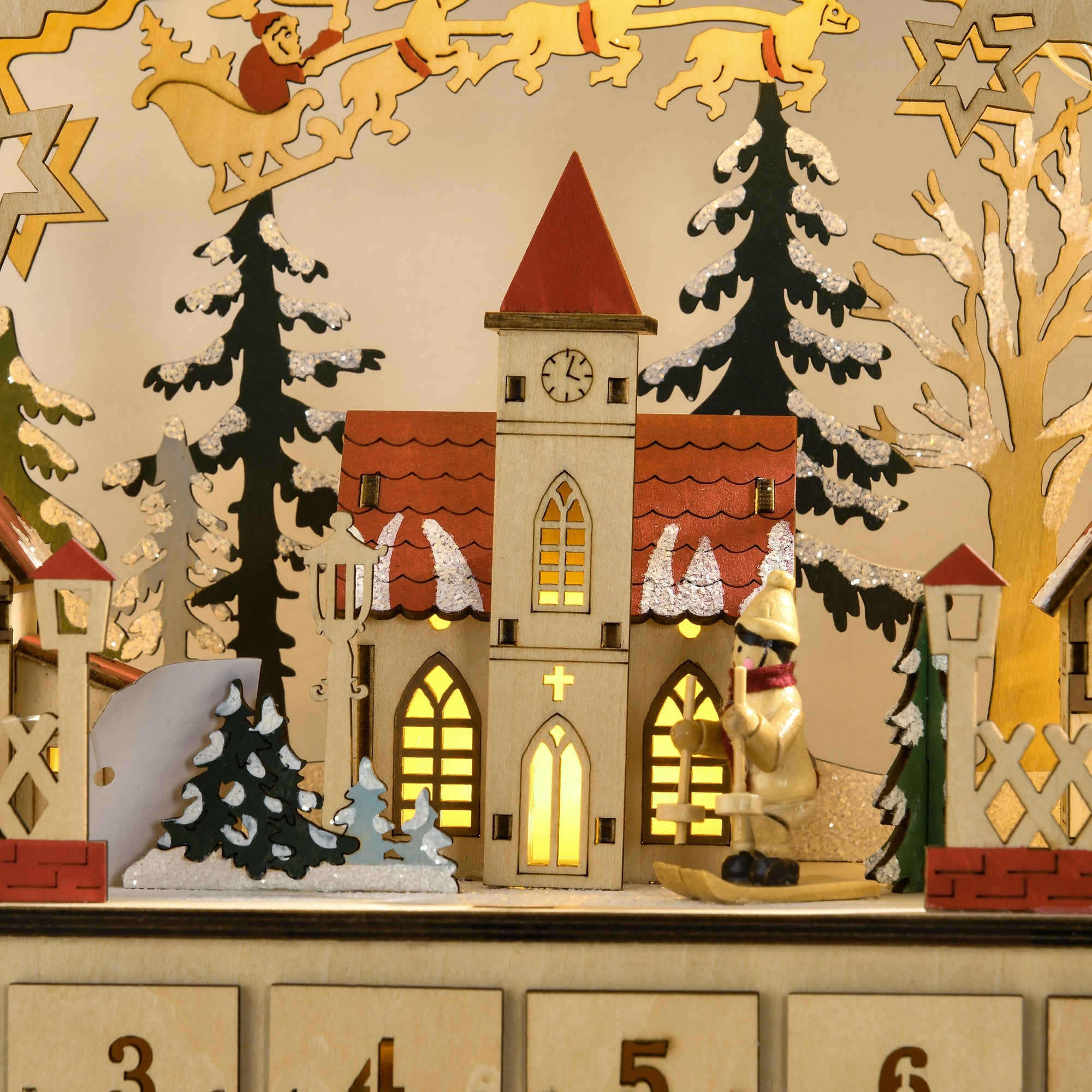 Arched Wooden Christmas Advent Calendar, Light Up Table