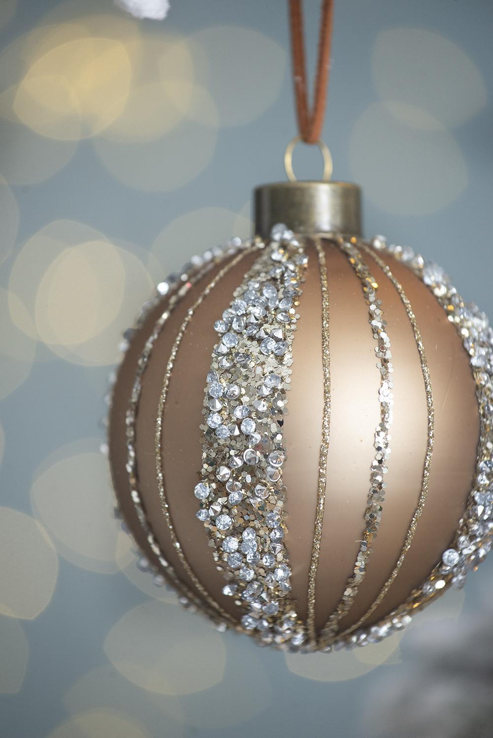 Gold with Silver Glitter Christmas Ball Ornaments, Set of 4