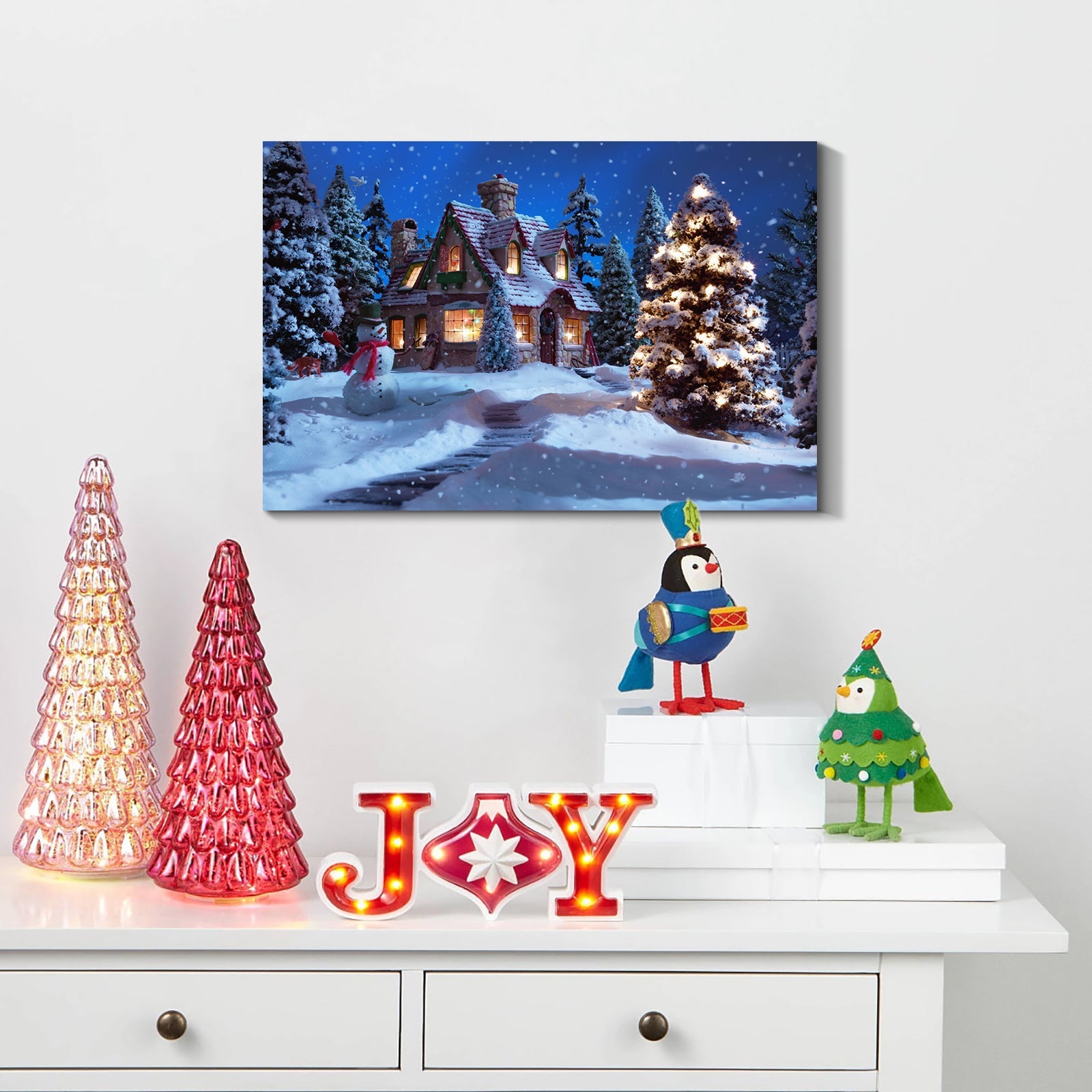 Framed Canvas Wall , Christmas Tree in Forest