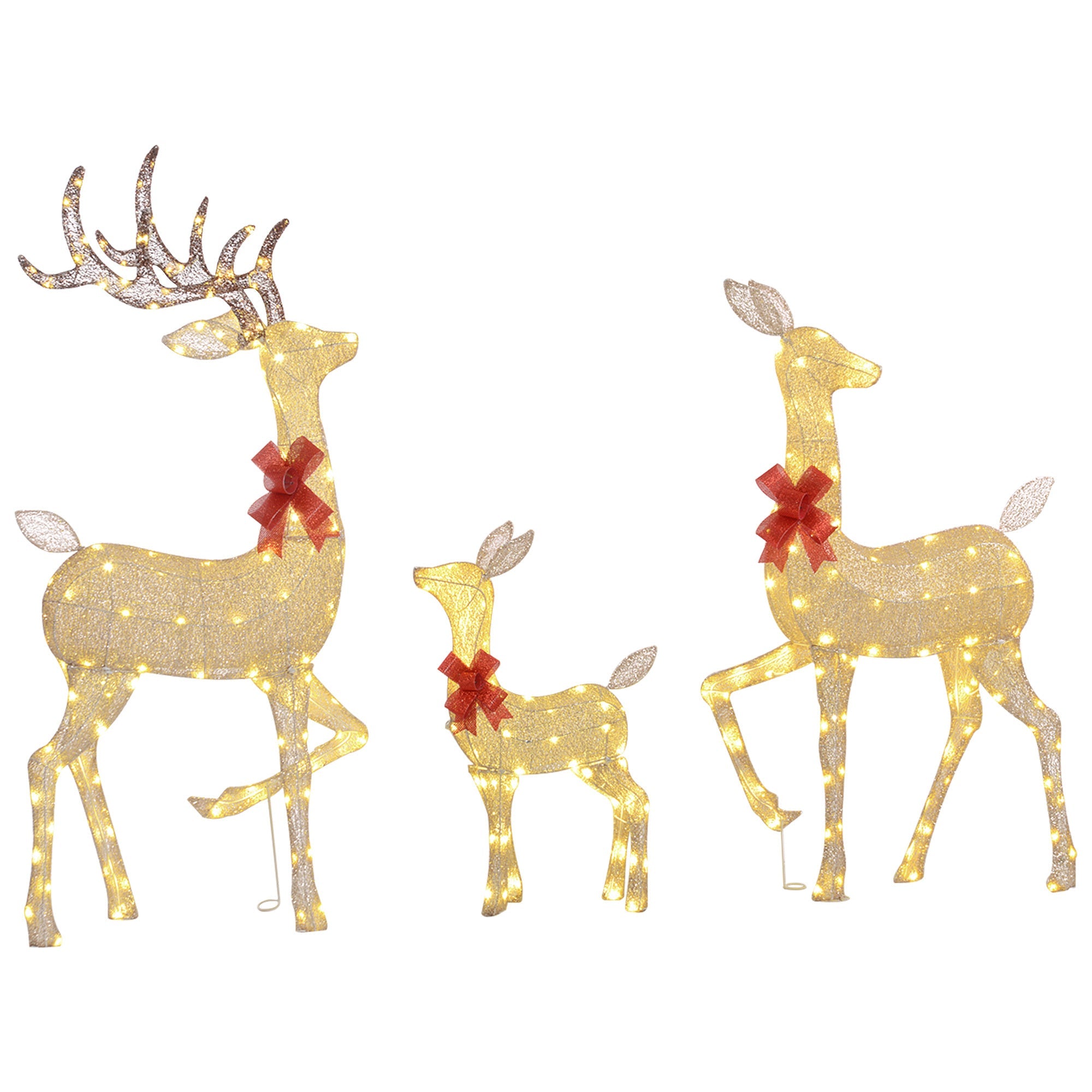 4.5ft 3-Piece Outdoor Light Up Christmas Deer Family Set of 3, with 3 LED Light Modes, Stakes, Zip Ties for Indoor, Outdoor, Yard, Lawn, Gold