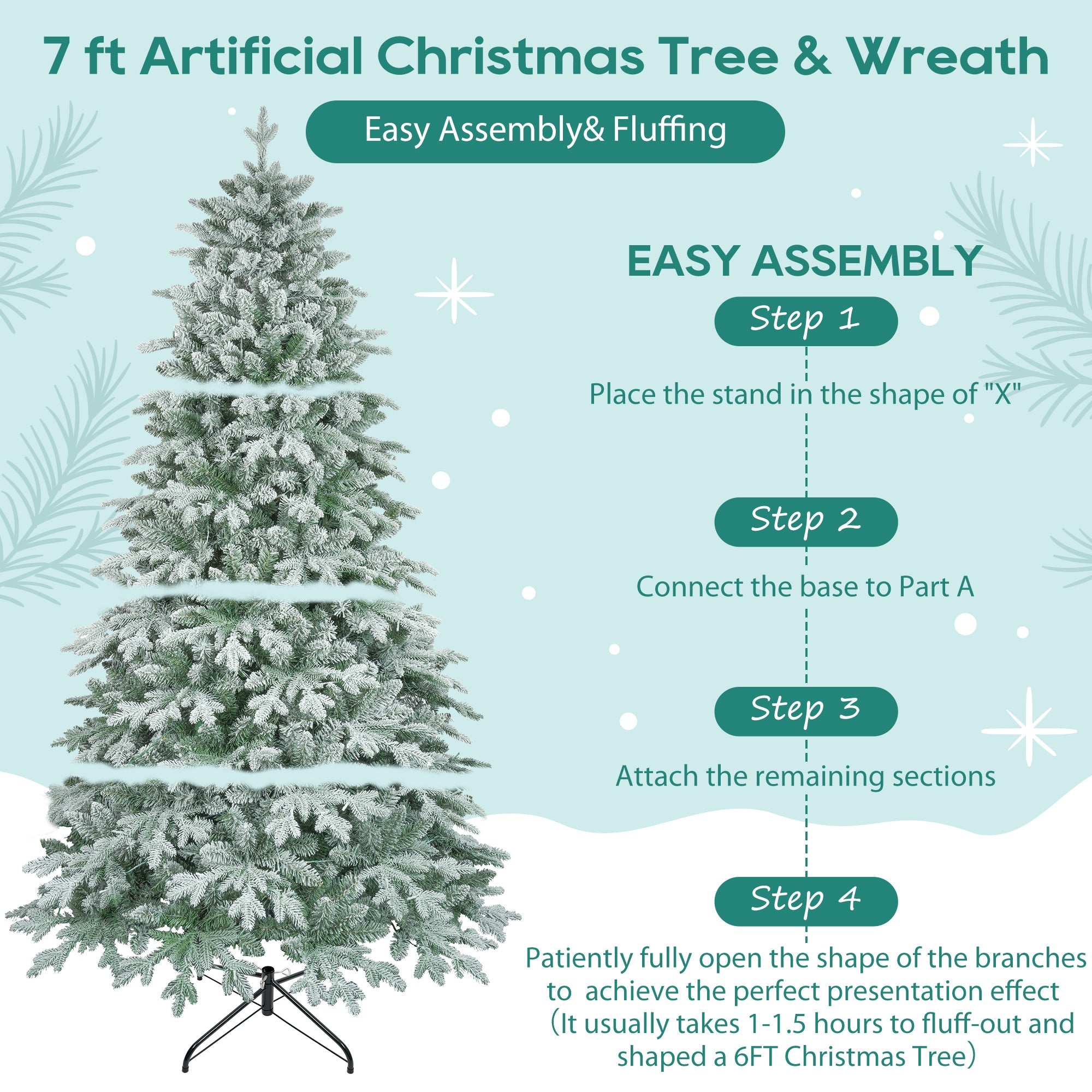 7ft Lighted Artificial Christmas Tree with Wreath Set of 2