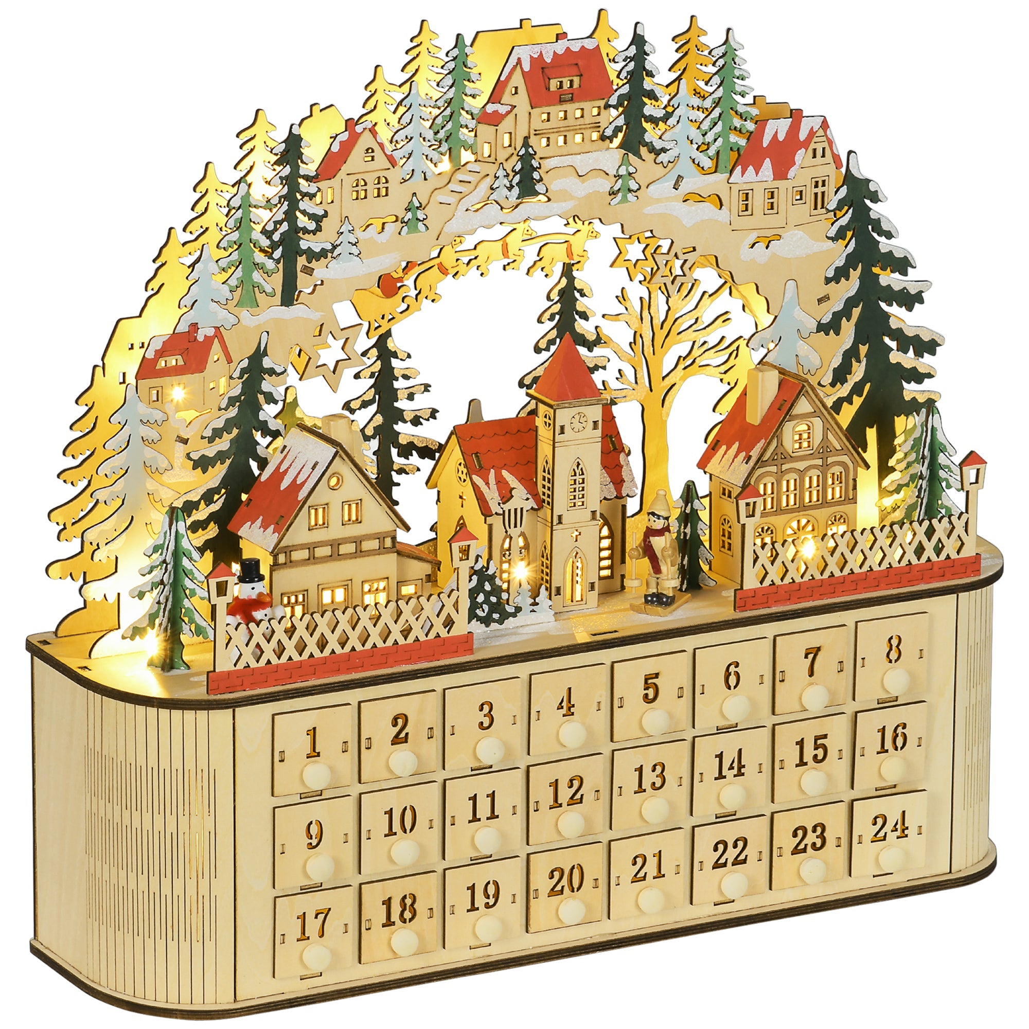 Arched Wooden Christmas Advent Calendar, Light Up Table