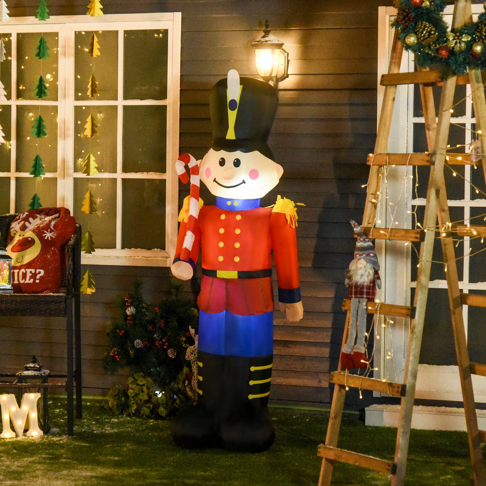 6' Nutcracker Toy Soldier with Candy Cane, Outdoor Blow-Up Yard Decoration with LED Lights Display