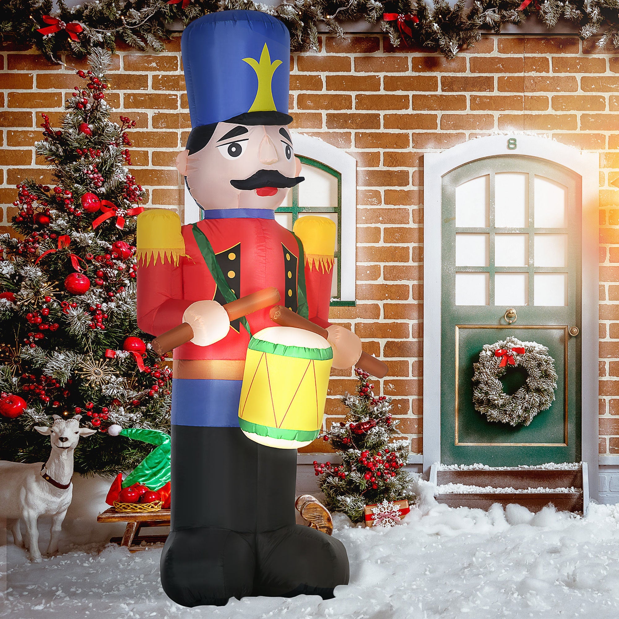 8ft Nutcracker Toy Soldier with Drum, Blow-Up Yard  Decor with LED Lights Display