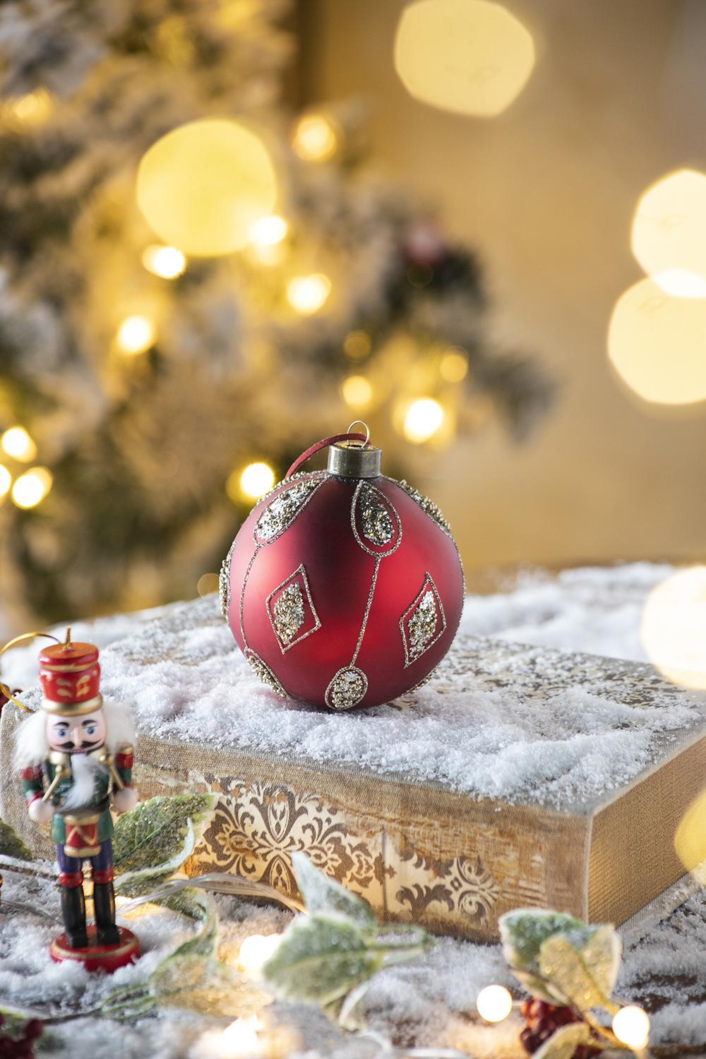 Red Luster Glass Decorative Hanging Ball Christmas Tree Ornaments - Set of 6