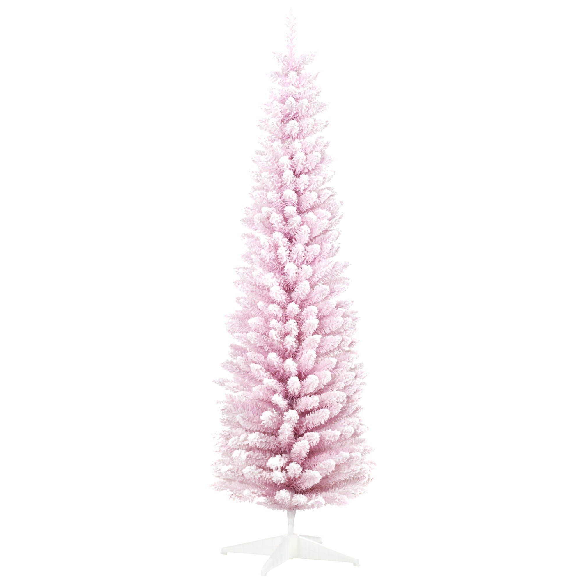 6' Snow Flocked Pencil Christmas Tree, Slim - Pink