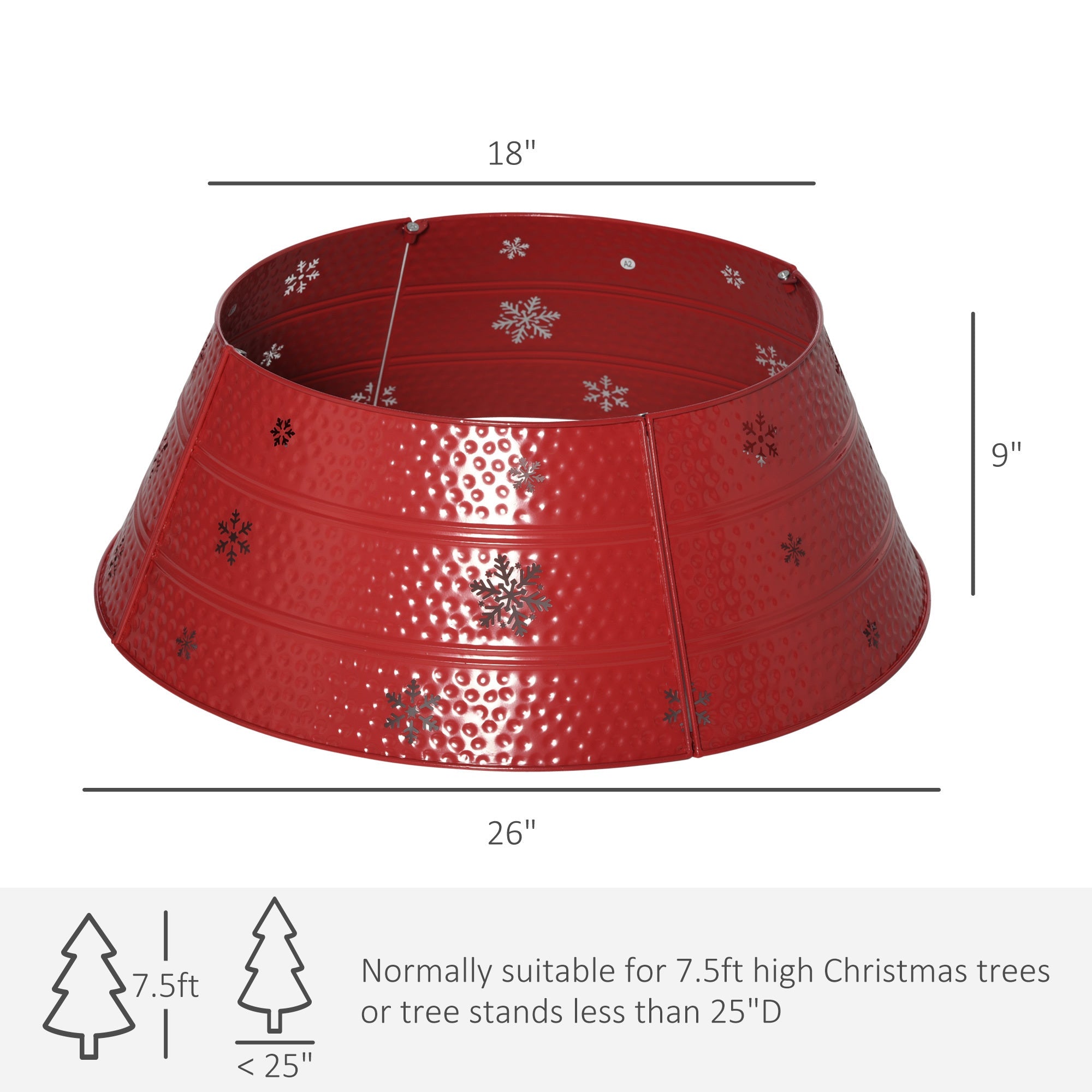 Christmas Tree Collar, Steel Tree Ring Skirt,  26" x 26" x 9", Red