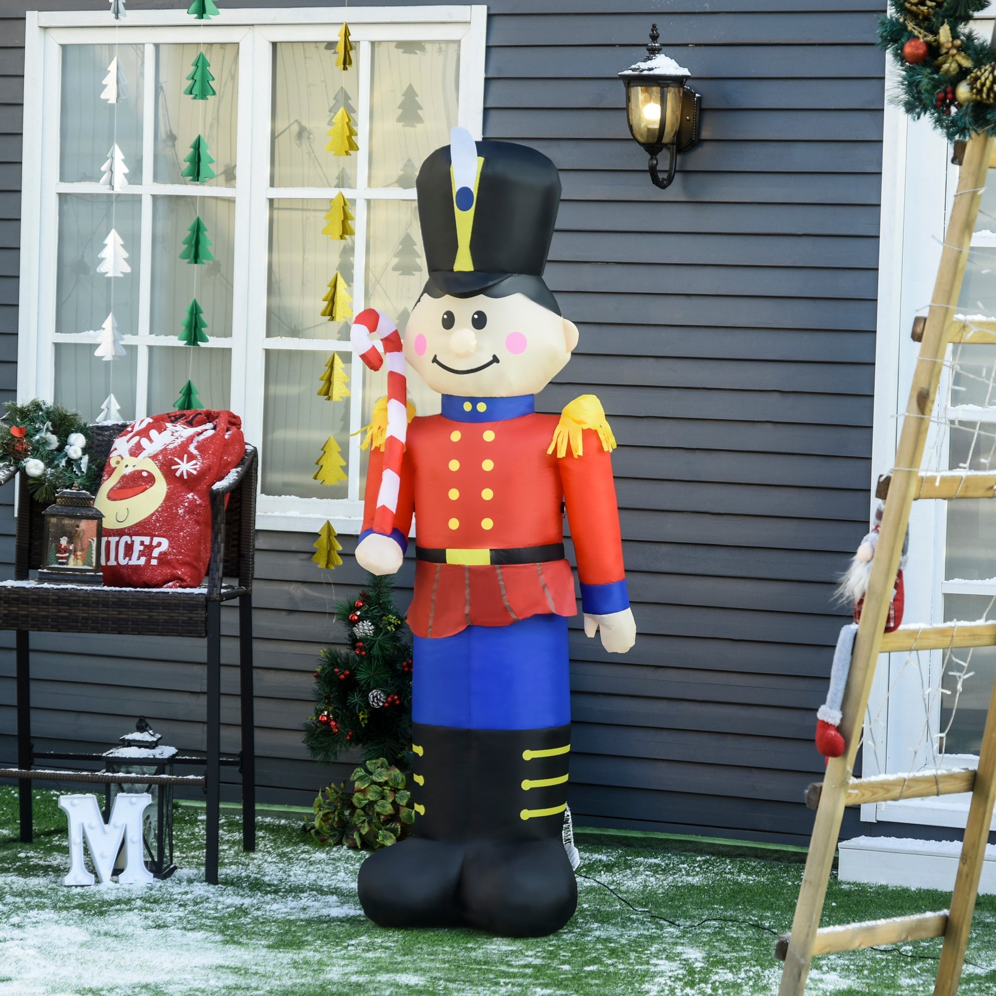 6' Nutcracker Toy Soldier with Candy Cane, Outdoor Blow-Up Yard Decoration with LED Lights Display