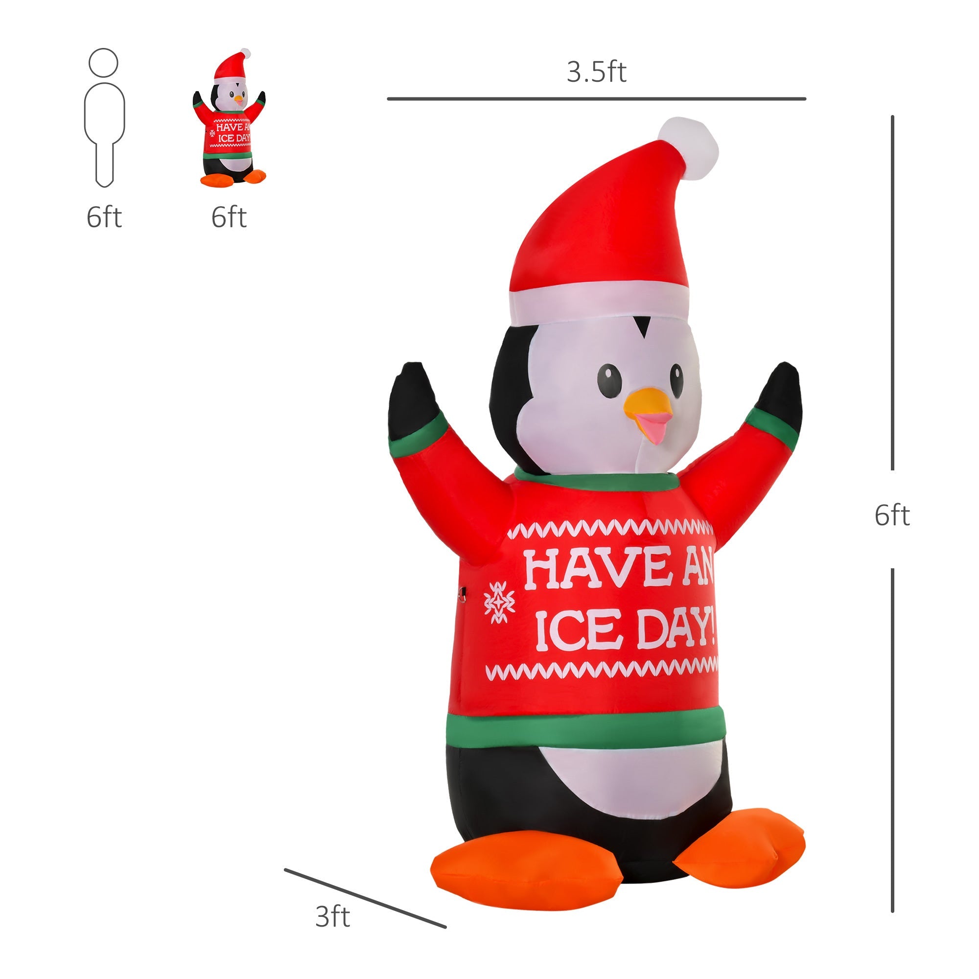 6ft Penguin Wearing Christmas Sweater, Blow-Up Yard Decor with LED Lights Display