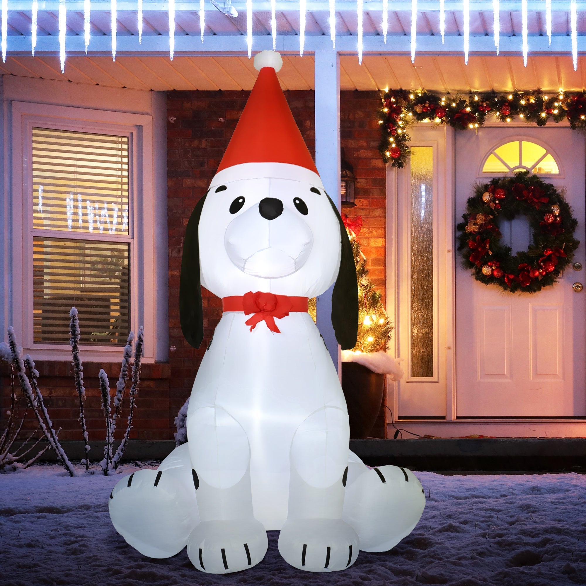 6ft  Puppy Dog Wearing a Santa Hat, Blow-Up Yard Decor with LED Lights-Christmas Inflatables Outdoor