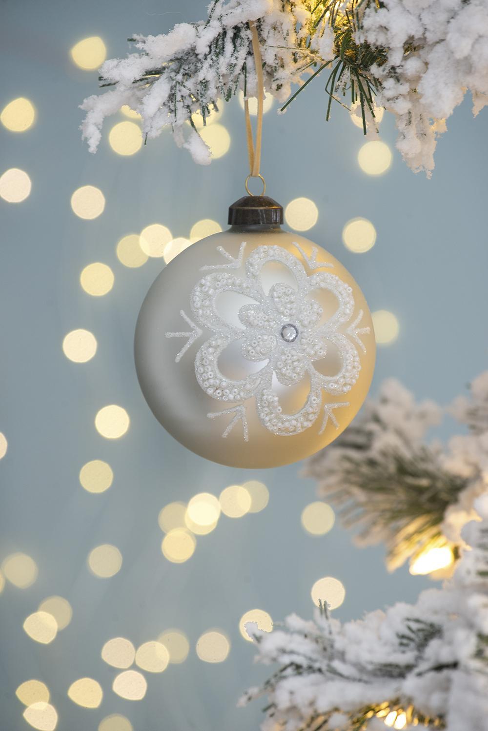 White and Gold  Christmas Ball Ornaments, Set of 6