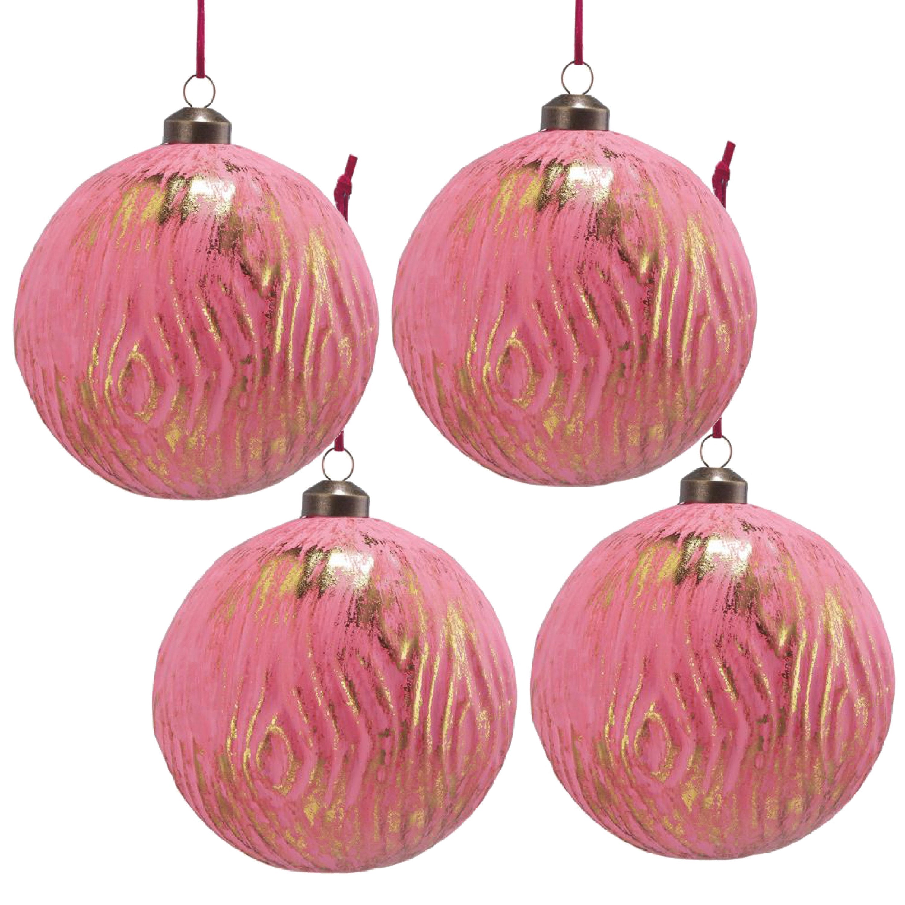 Pink Hombre Glass Decorative Hanging Ball Christmas Tree Ornaments - Set of 4