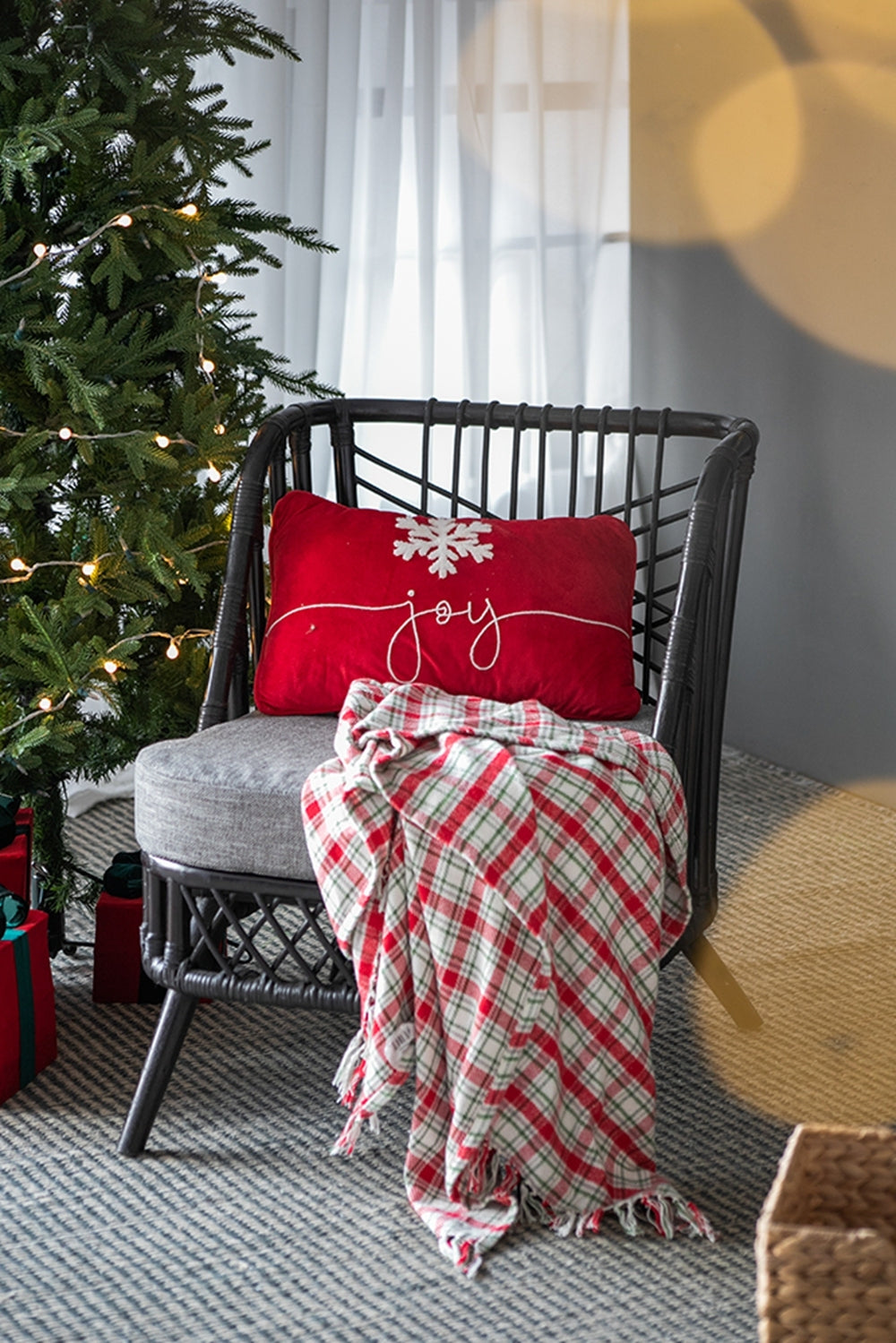 Red Velvet Pillow With Embroidered Joy And Frosty Snowflake, Set of 2, 18x12"