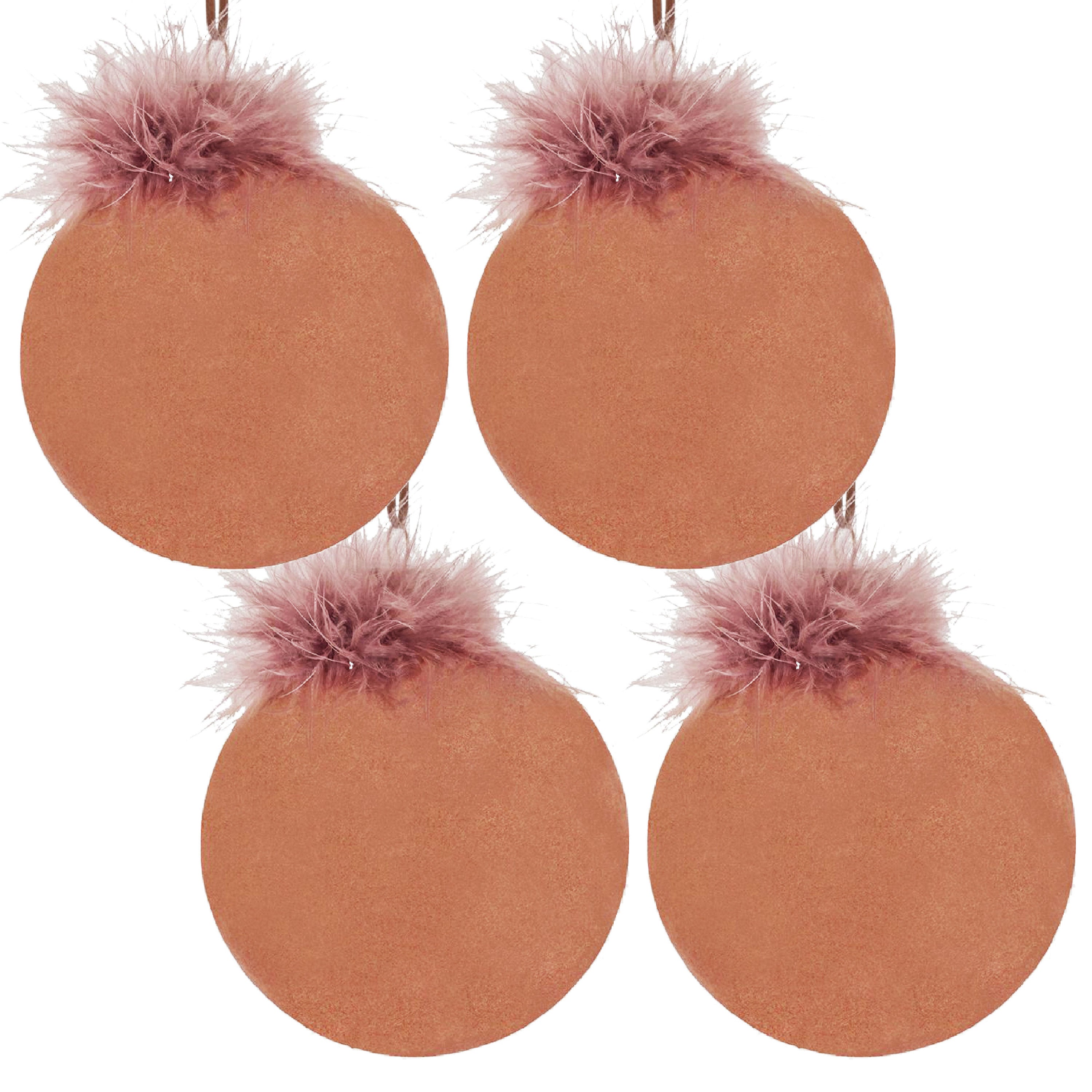 Peach and Mauve Christmas Ball Ornaments, Set of 4