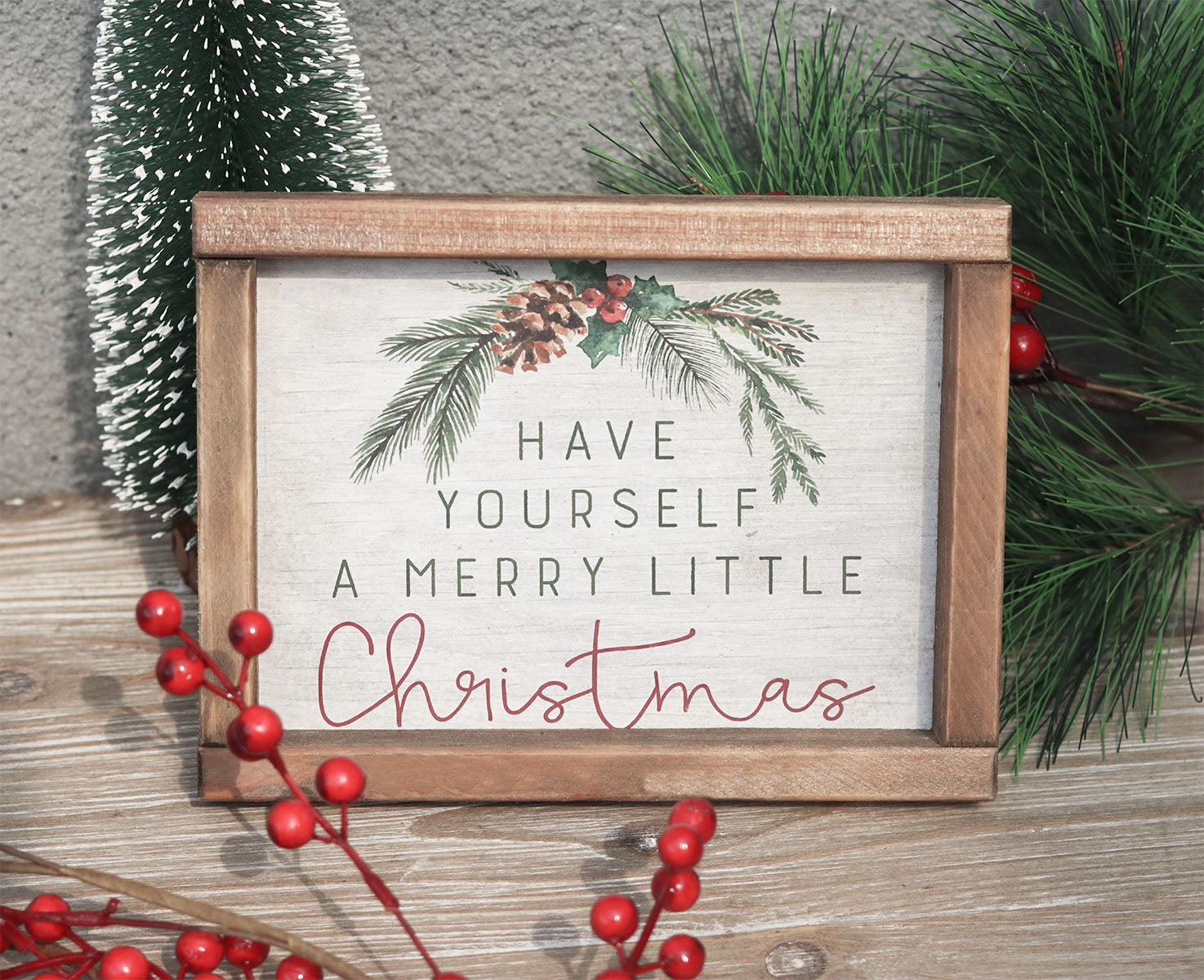 Merry Little Christmas Farmhouse Style Wood Tabletop Sign