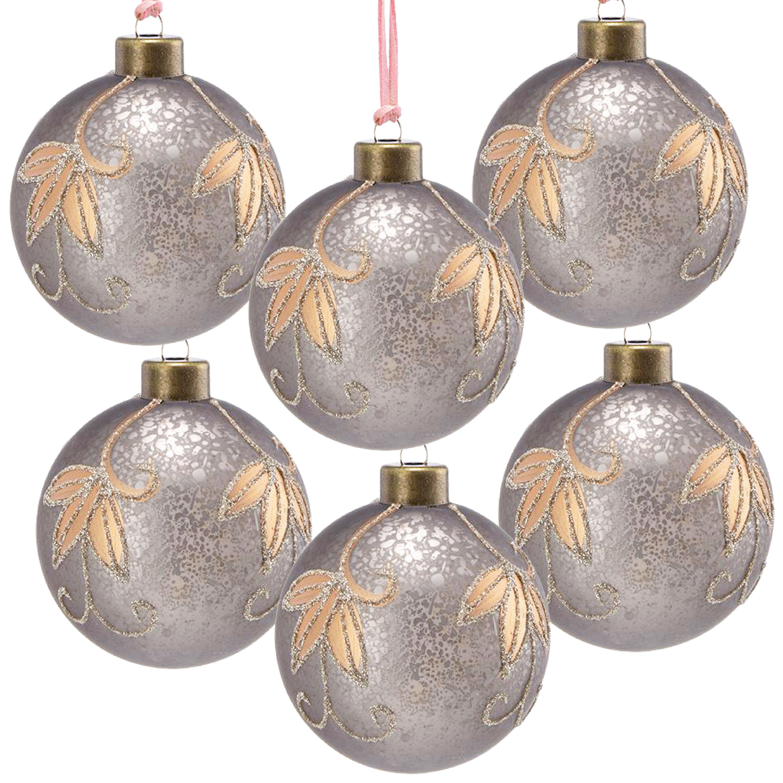 Silver with Gold Christmas Ball Ornaments, Set of 6