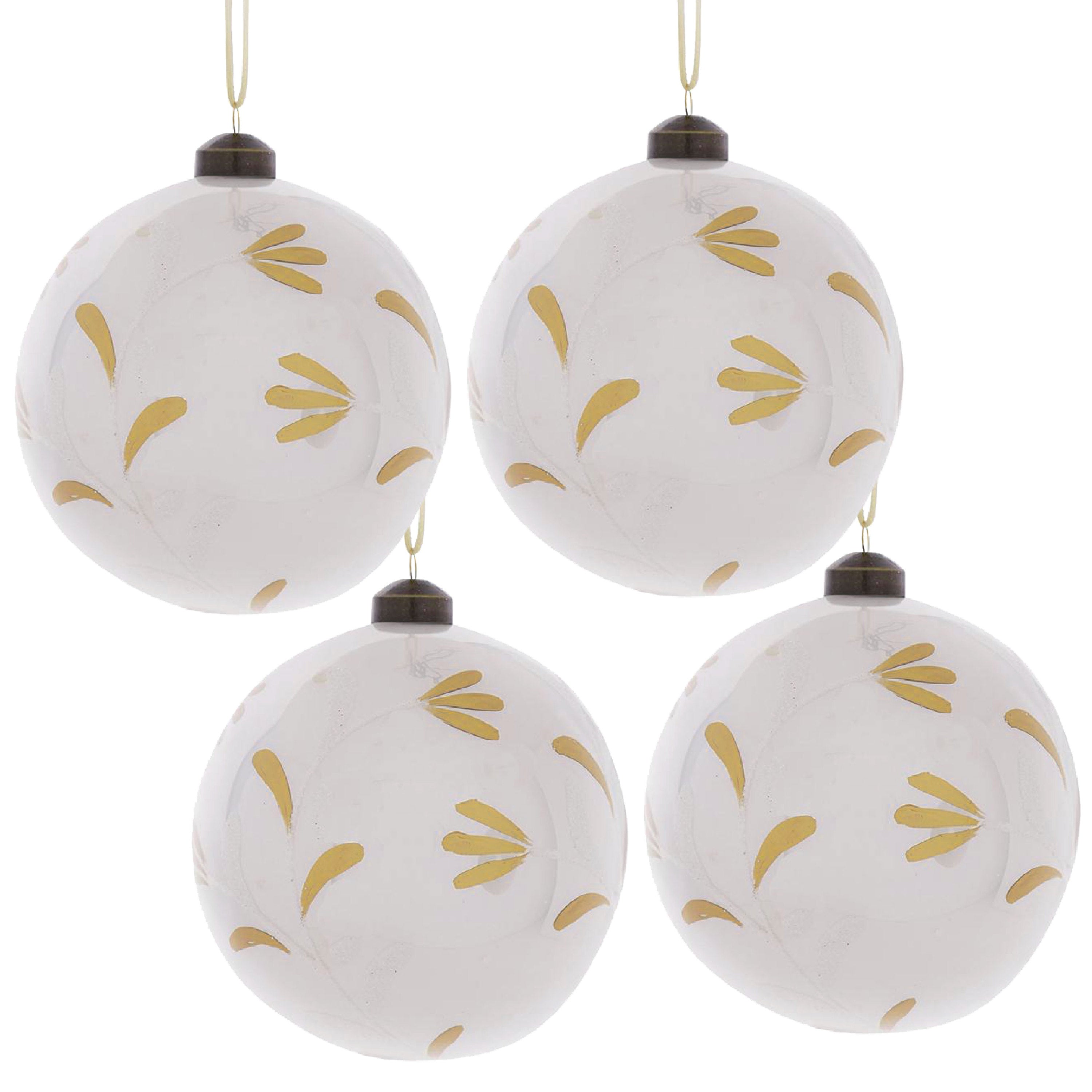 White and Gold Christmas Ball Ornaments, Set of 4