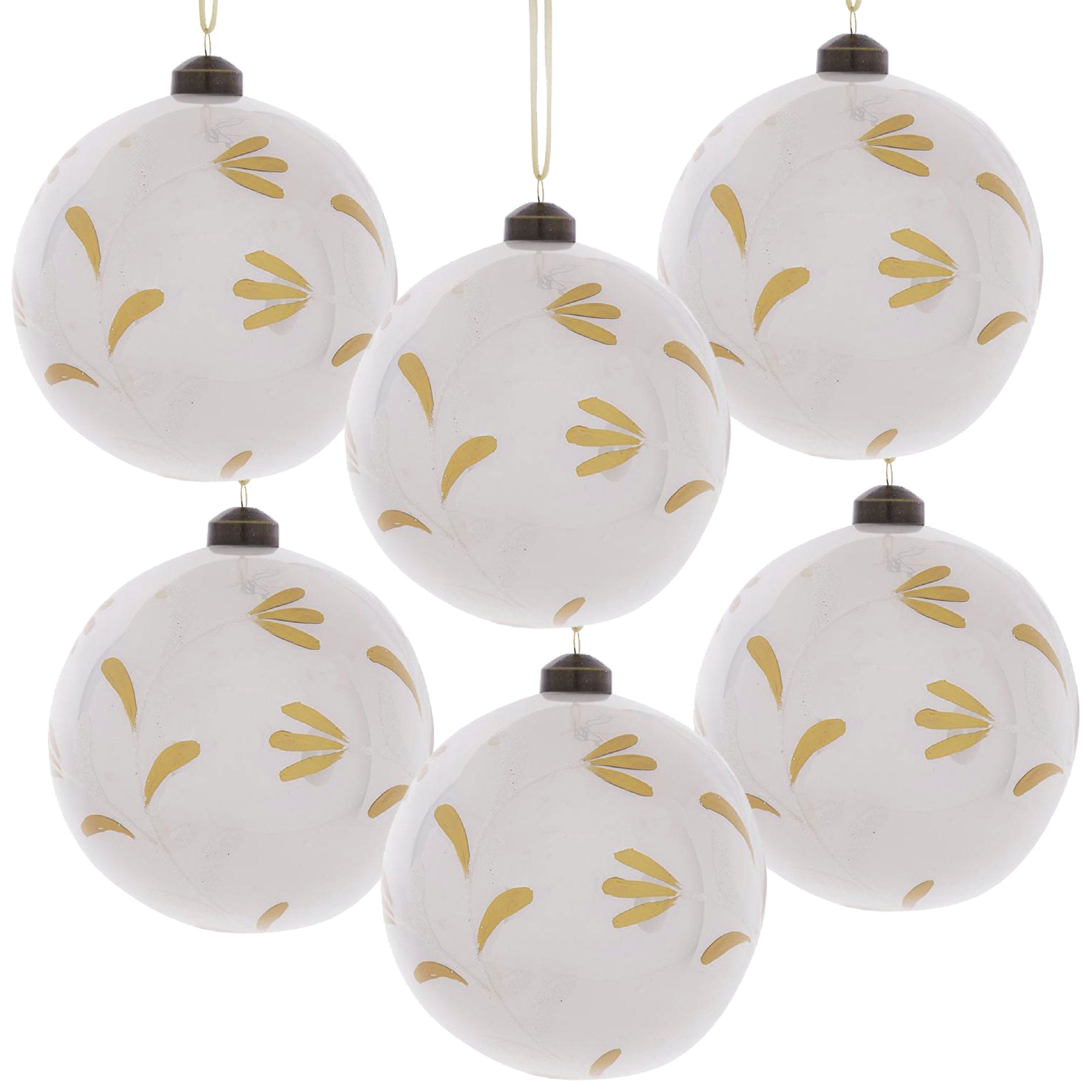 White with Gold Christmas Ball Ornaments, Set of 6