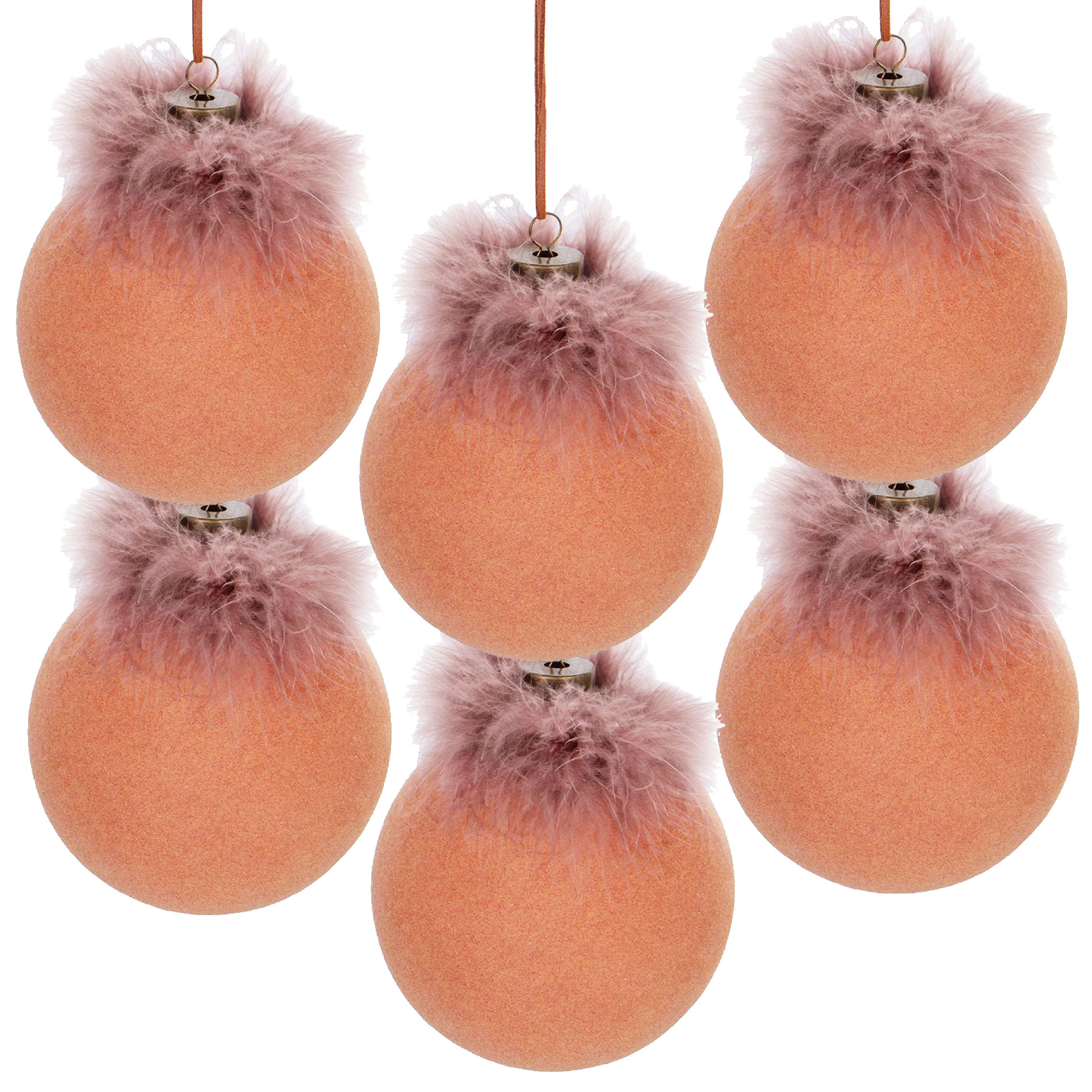 Peach and Mauve Christmas Ball Ornaments, Set of 6